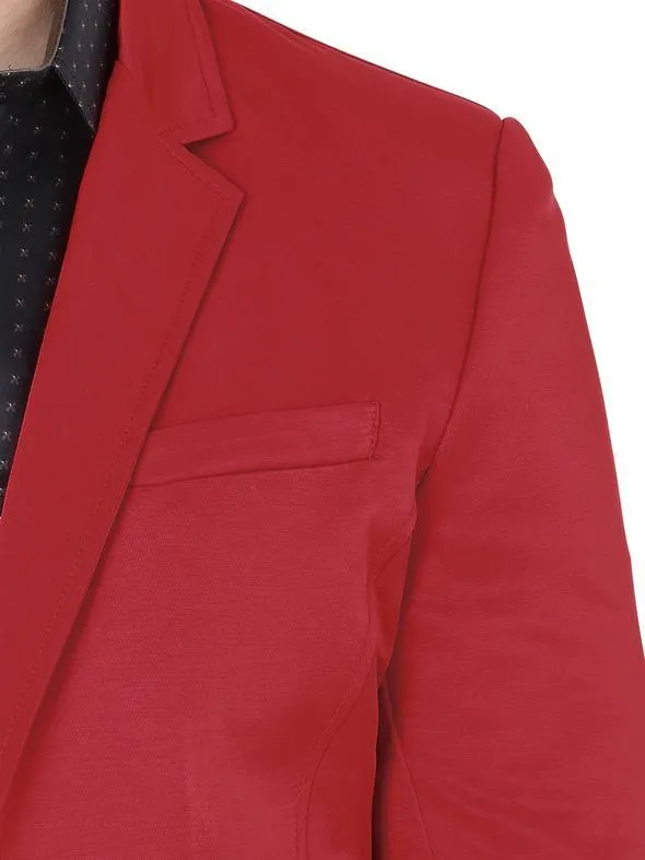 Modern Regular Fit Cut Fabric Whit Design Blazer - Red