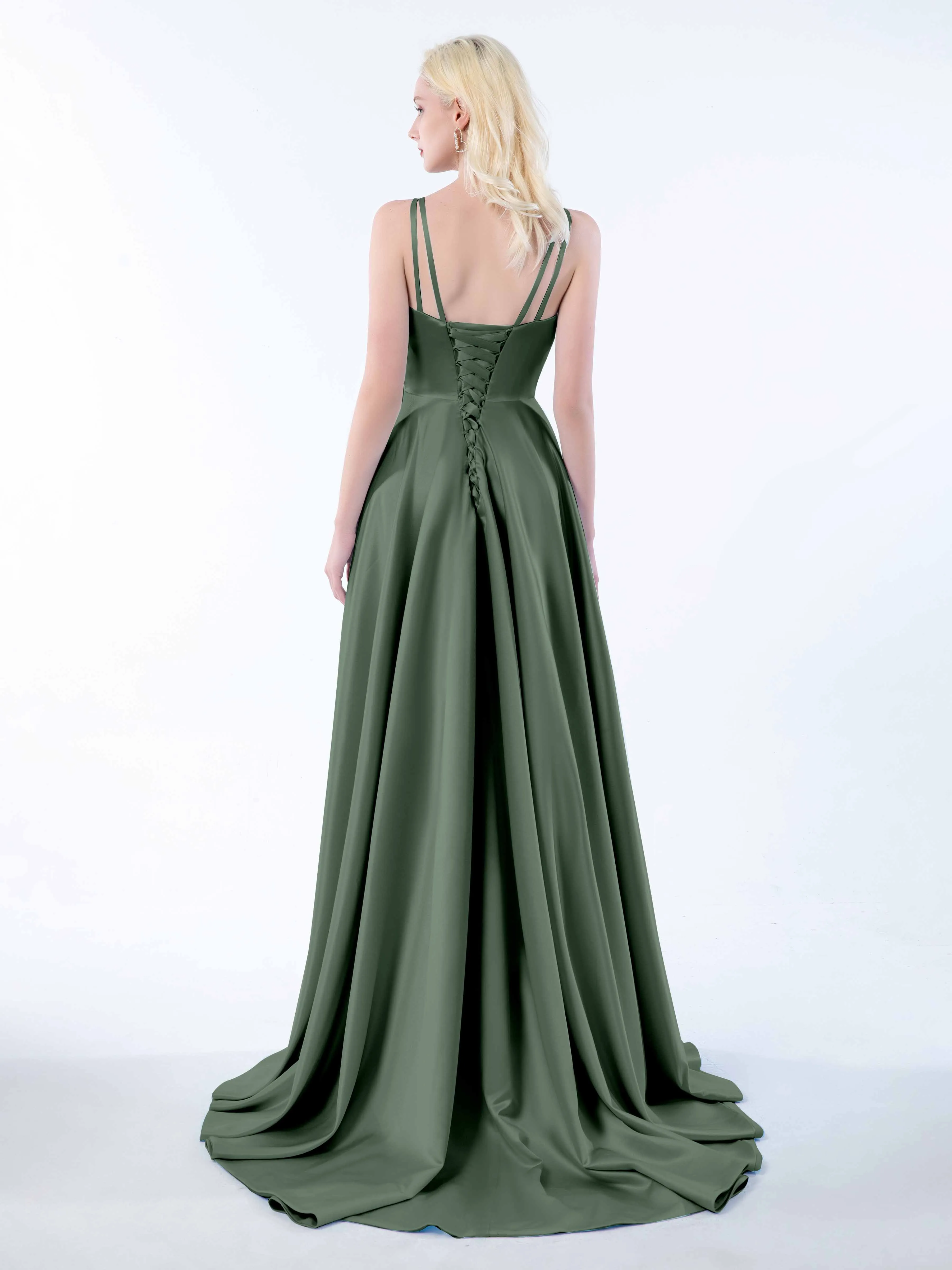 Molly Chic V Neck Slit Satin Dresses