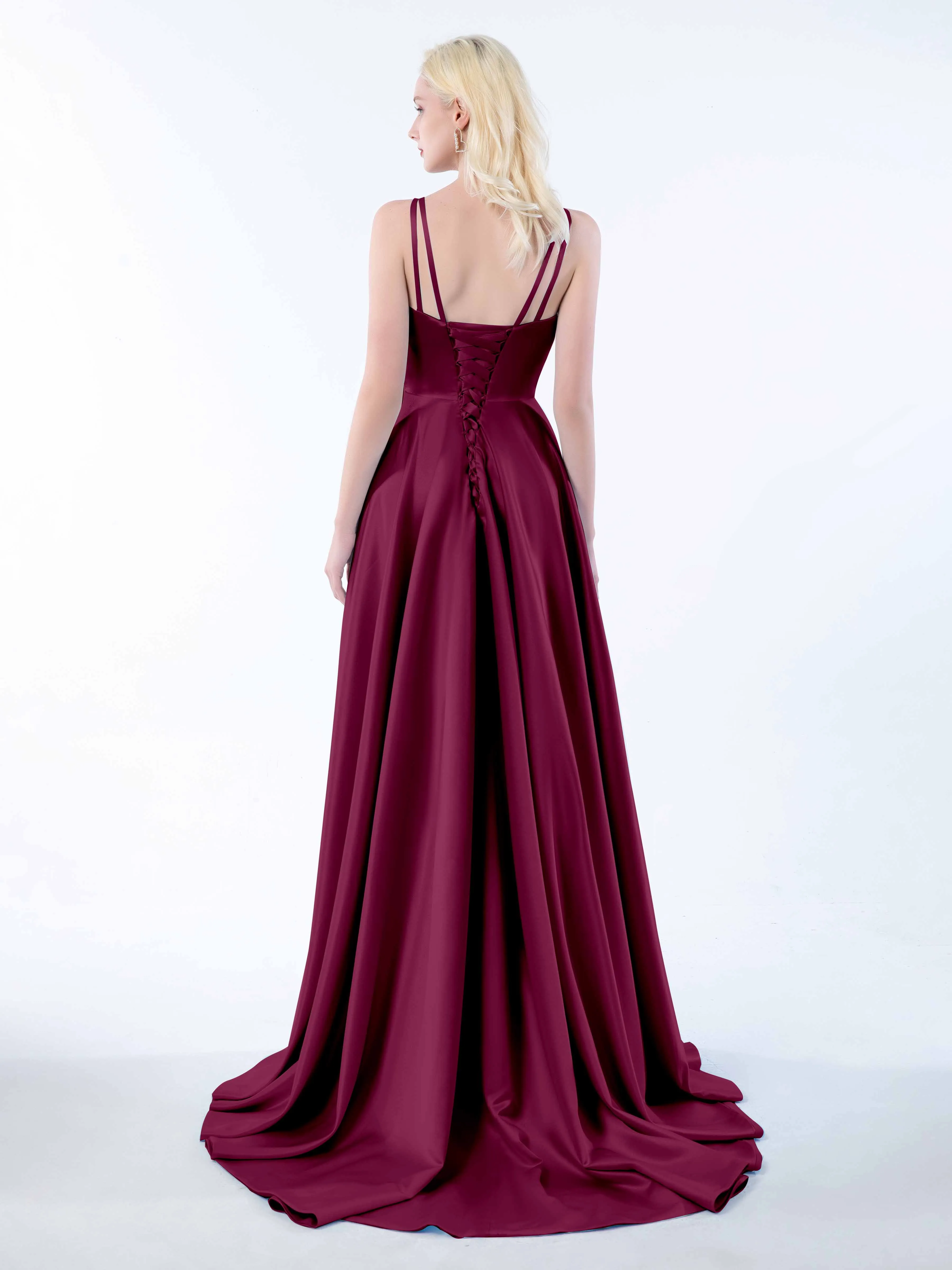 Molly Chic V Neck Slit Satin Dresses