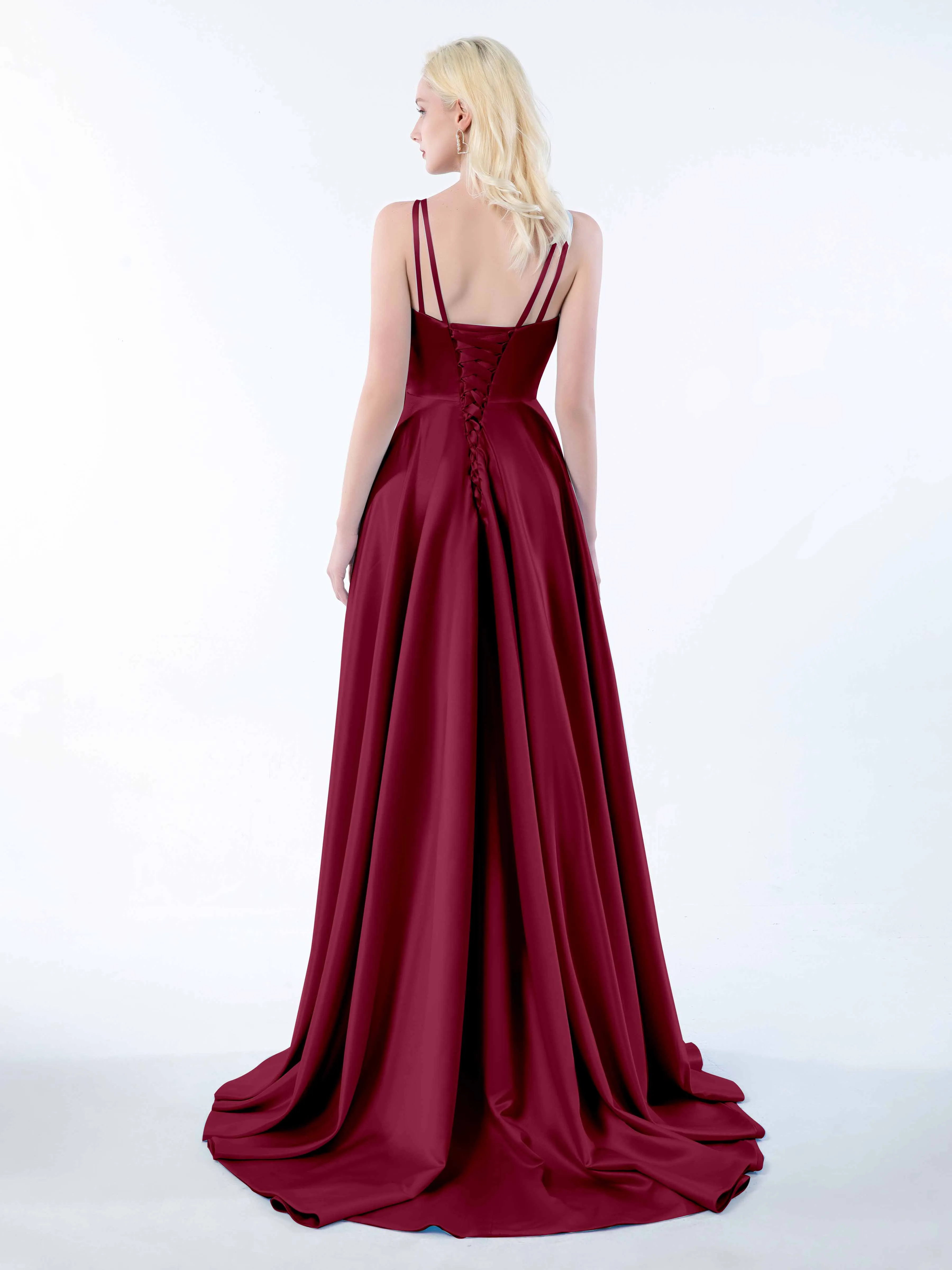 Molly Chic V Neck Slit Satin Dresses