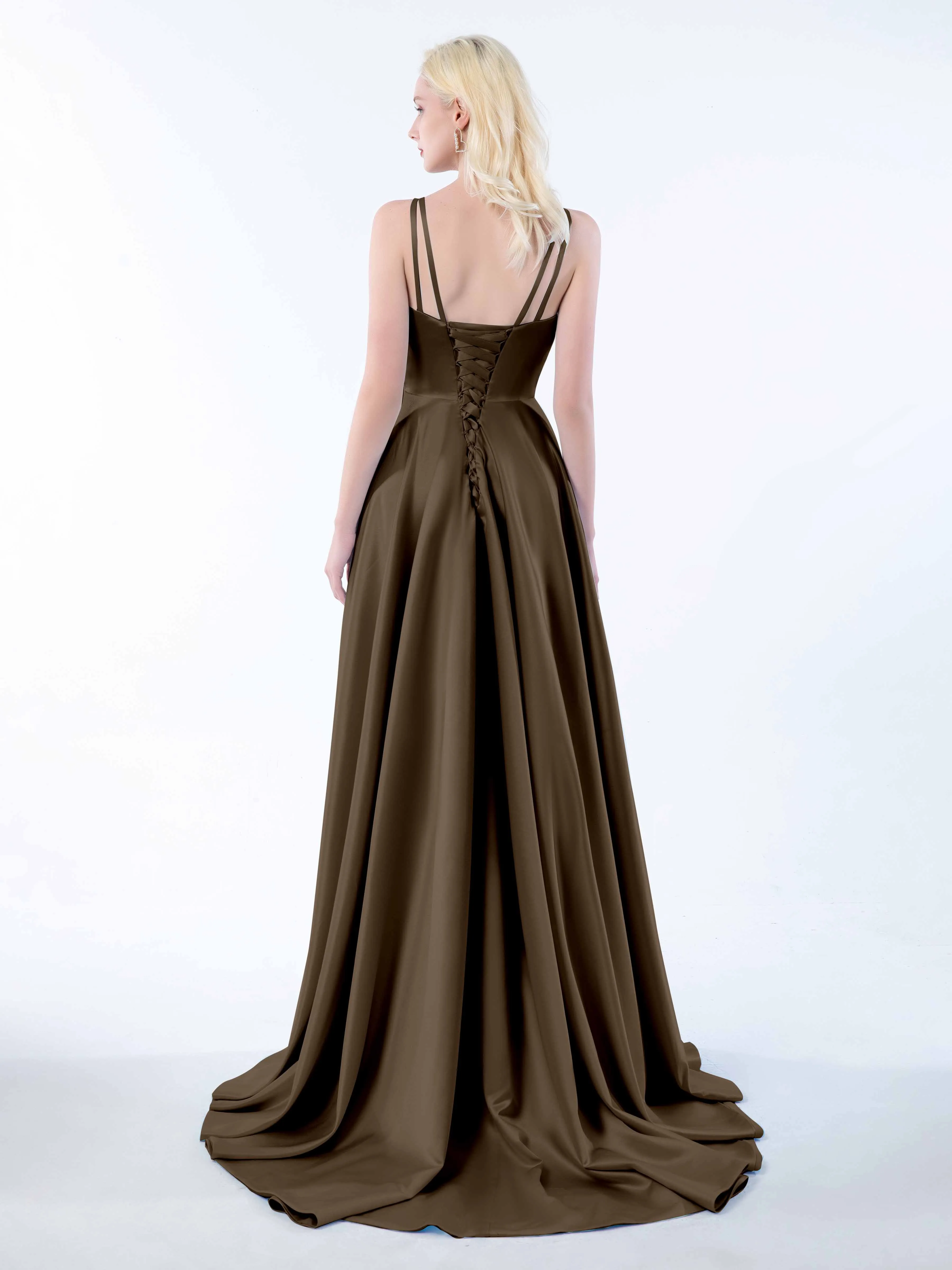 Molly Chic V Neck Slit Satin Dresses
