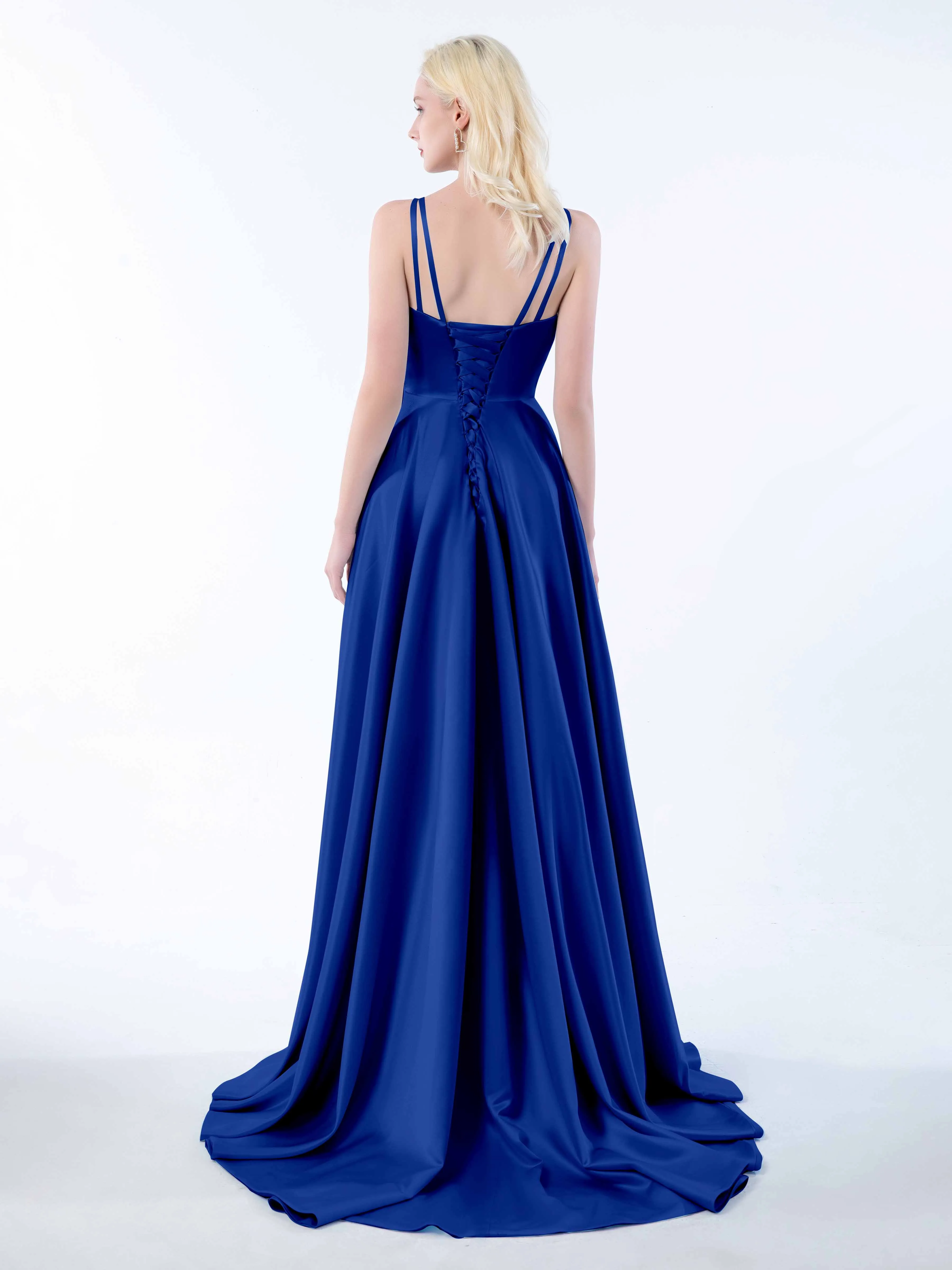 Molly Chic V Neck Slit Satin Dresses