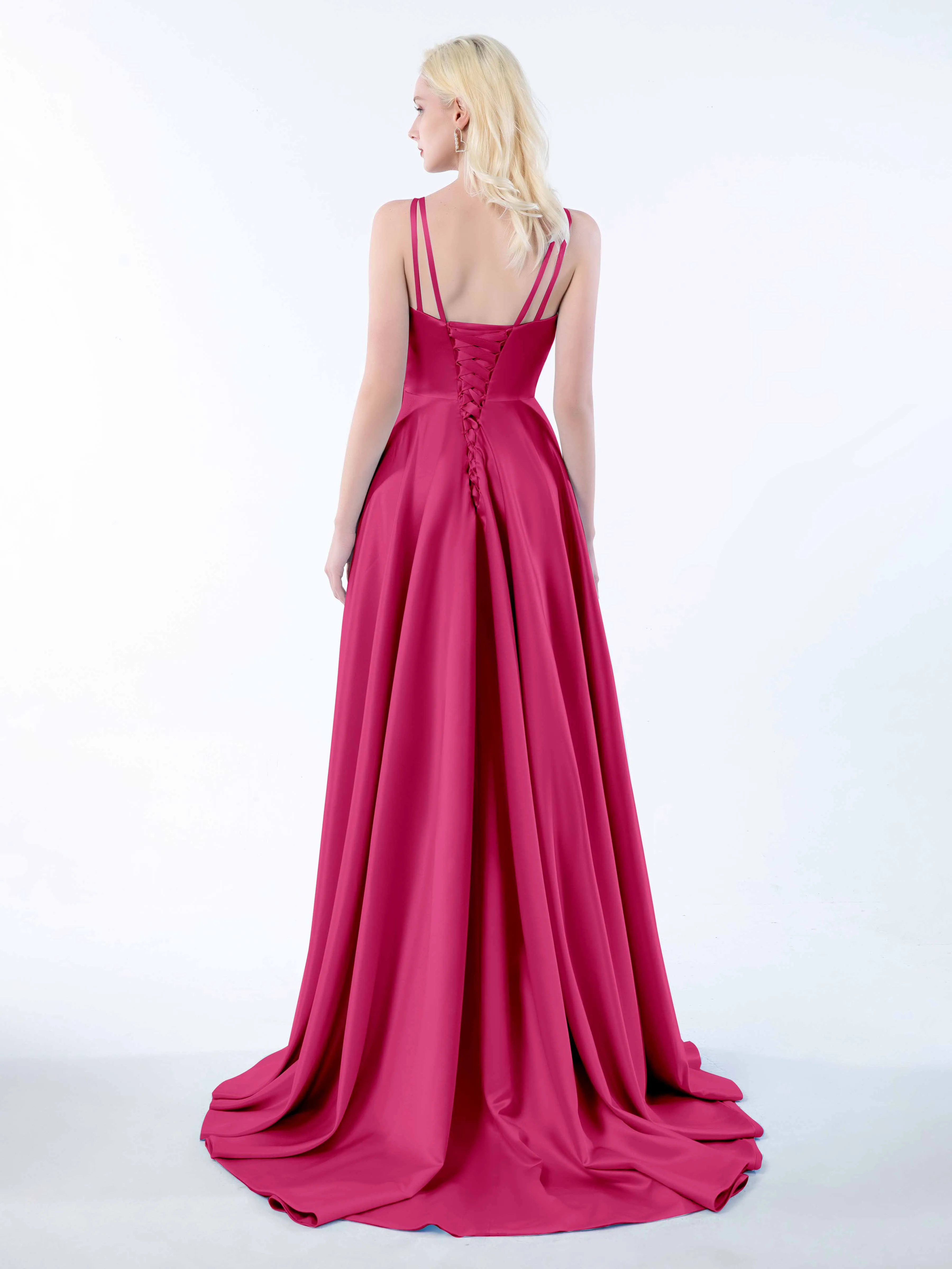Molly Chic V Neck Slit Satin Dresses