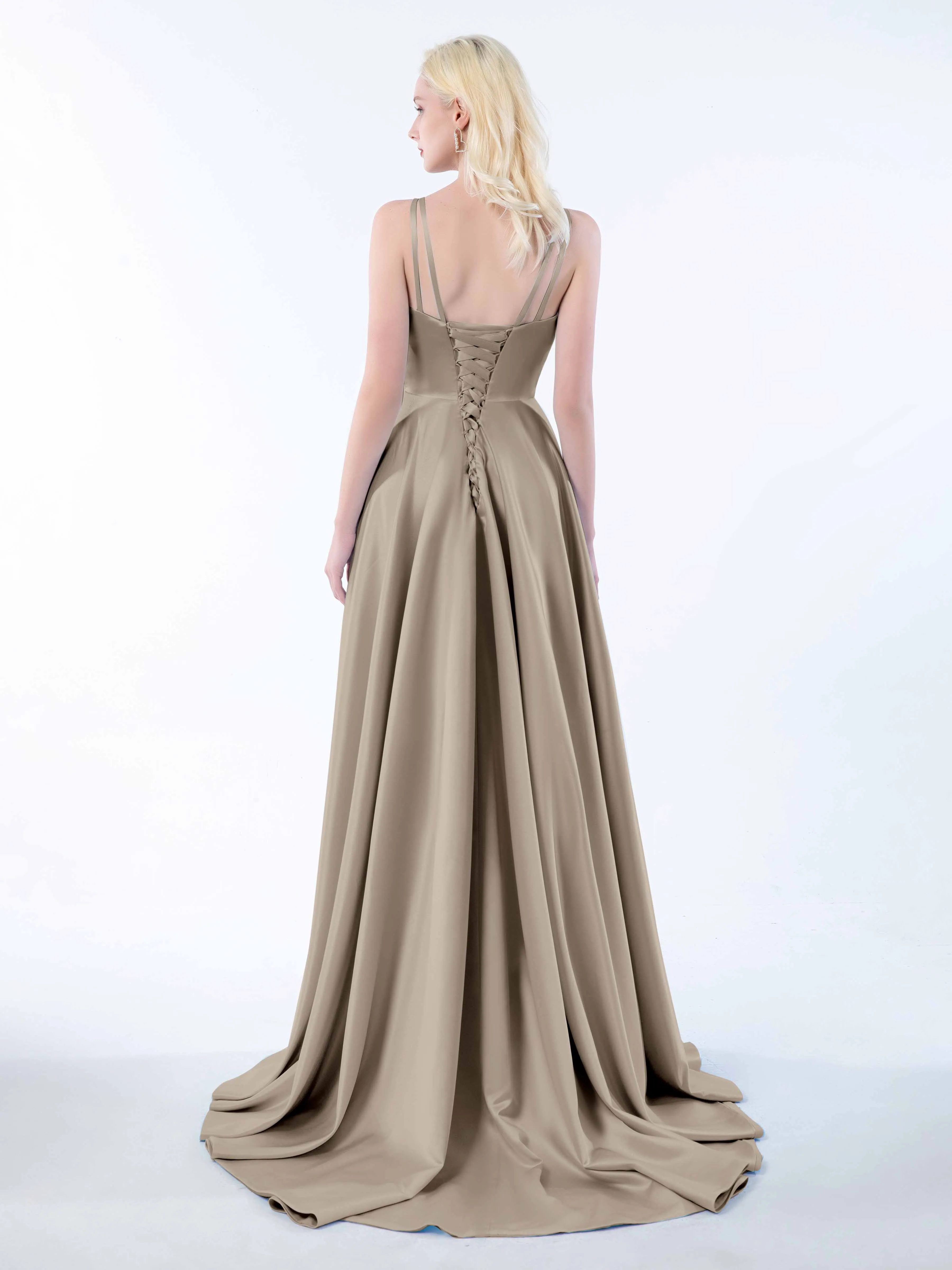 Molly Chic V Neck Slit Satin Dresses