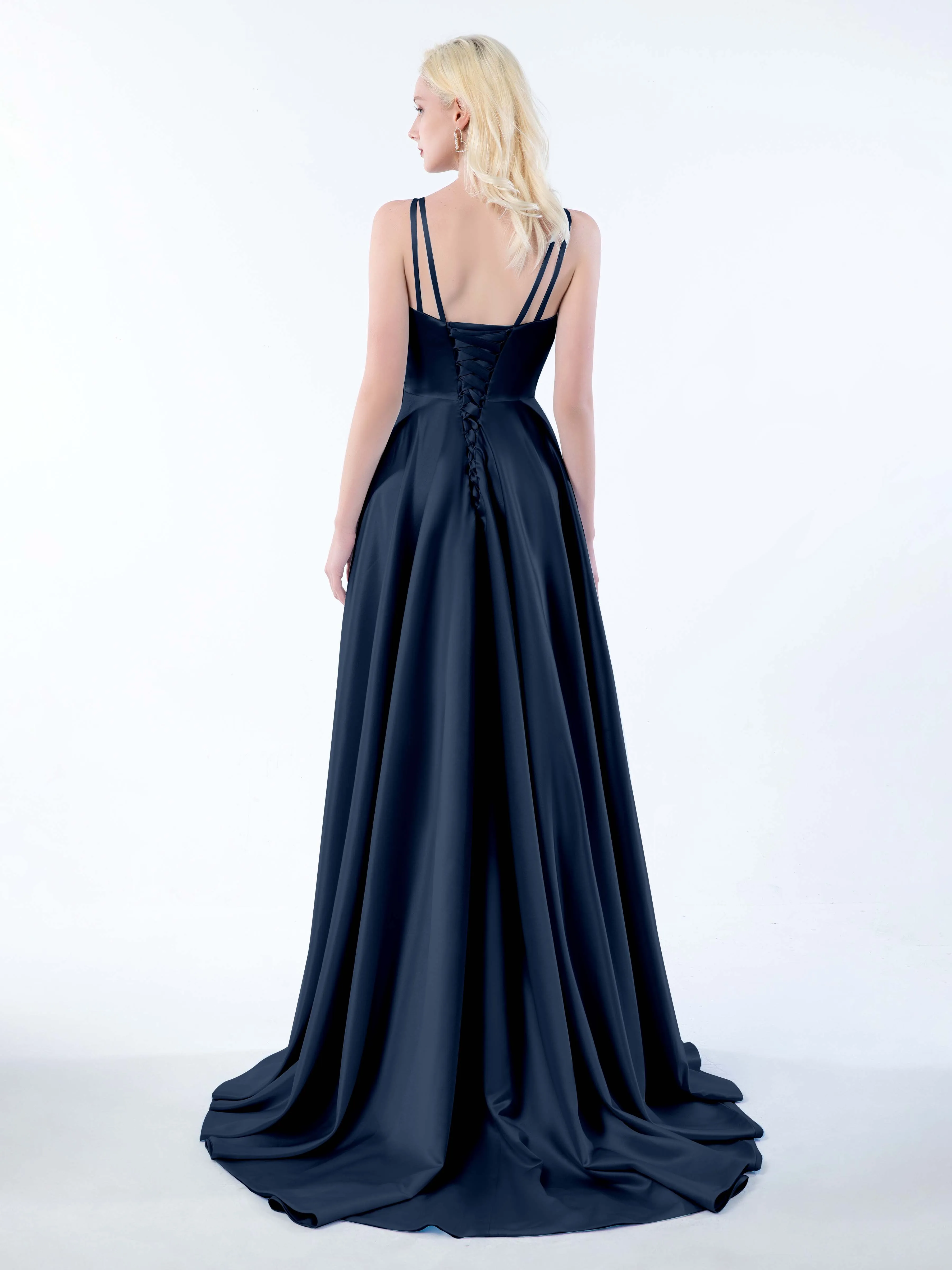 Molly Chic V Neck Slit Satin Dresses
