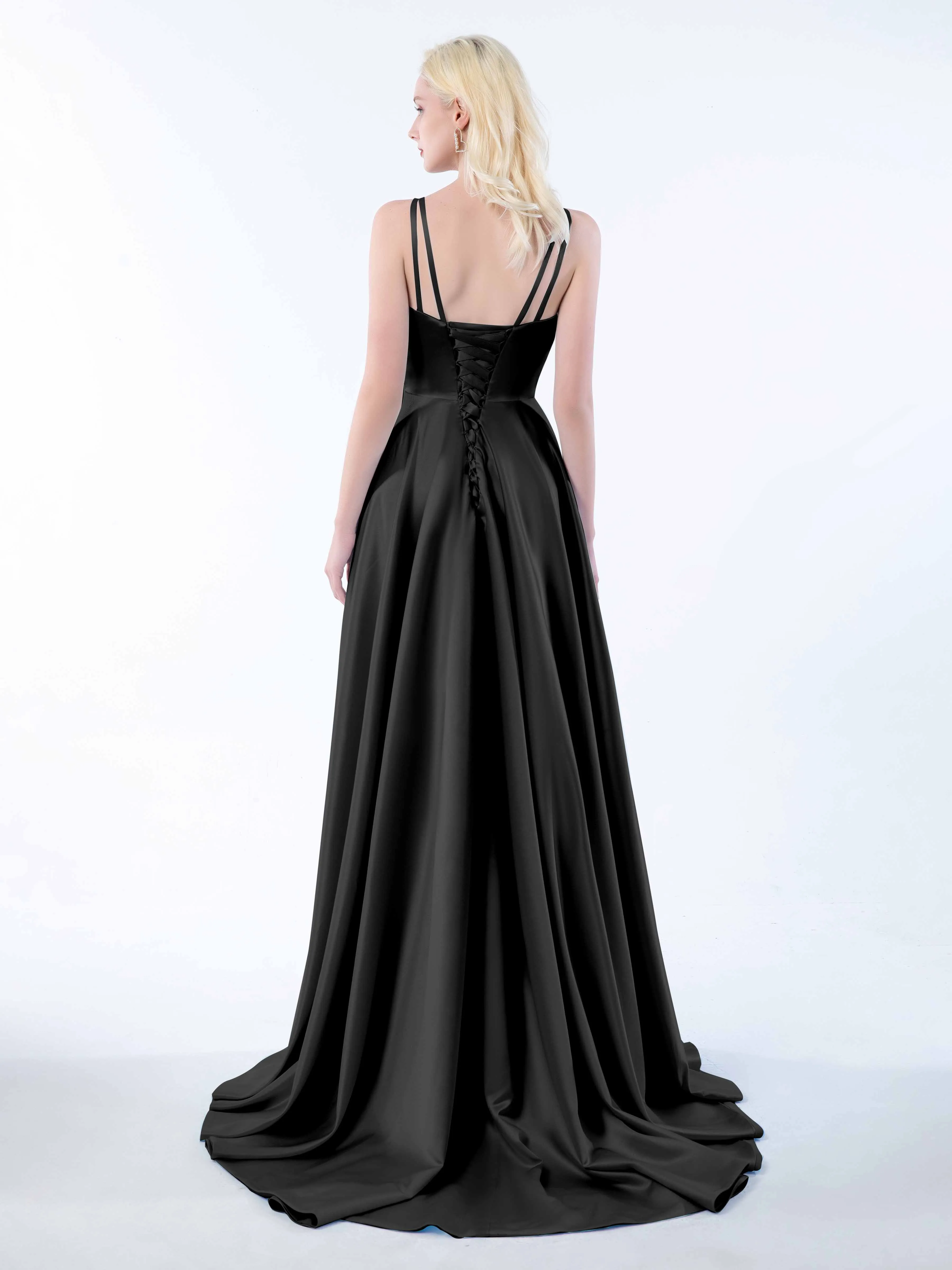 Molly Chic V Neck Slit Satin Dresses