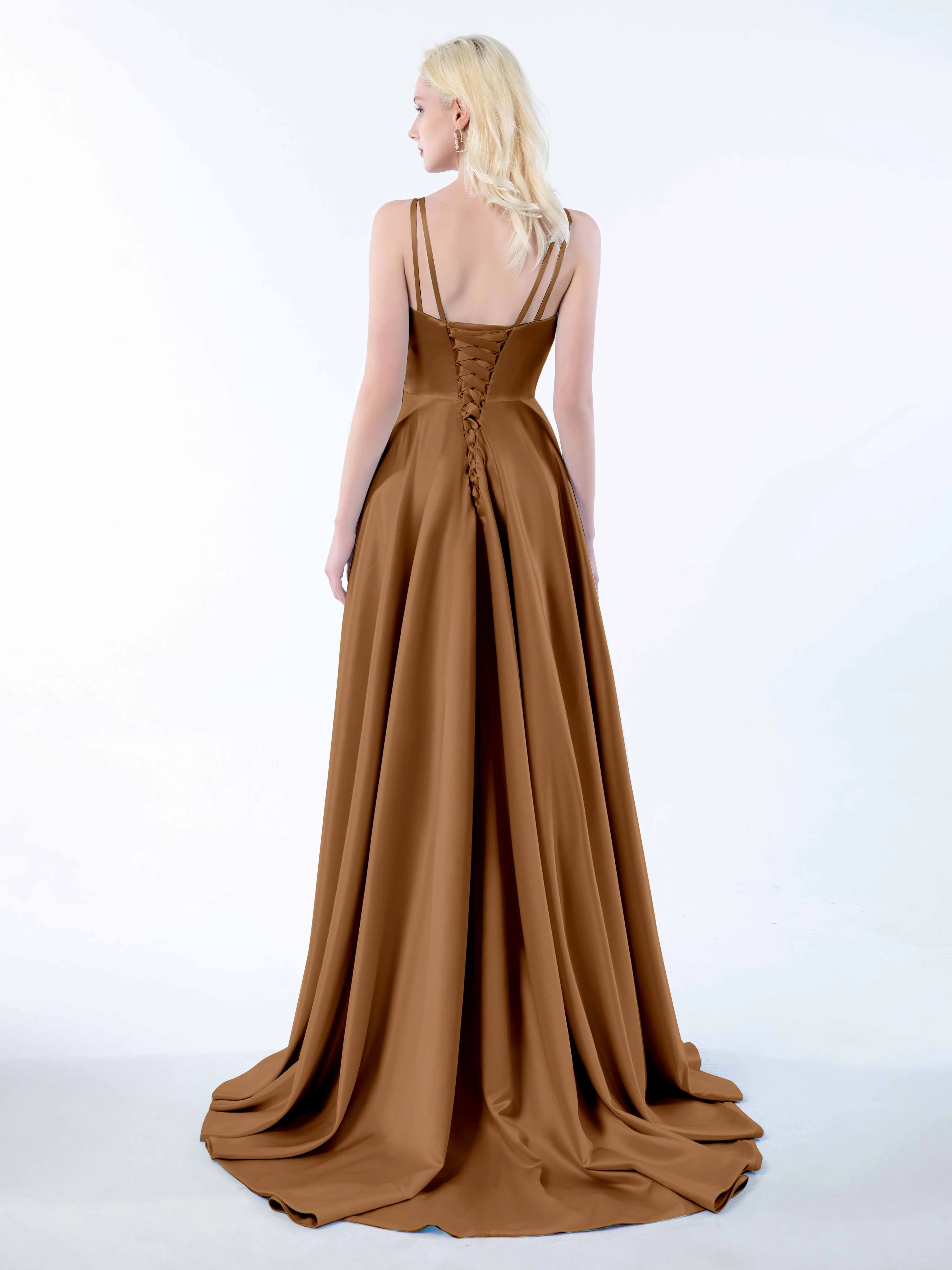 Molly Chic V Neck Slit Satin Dresses