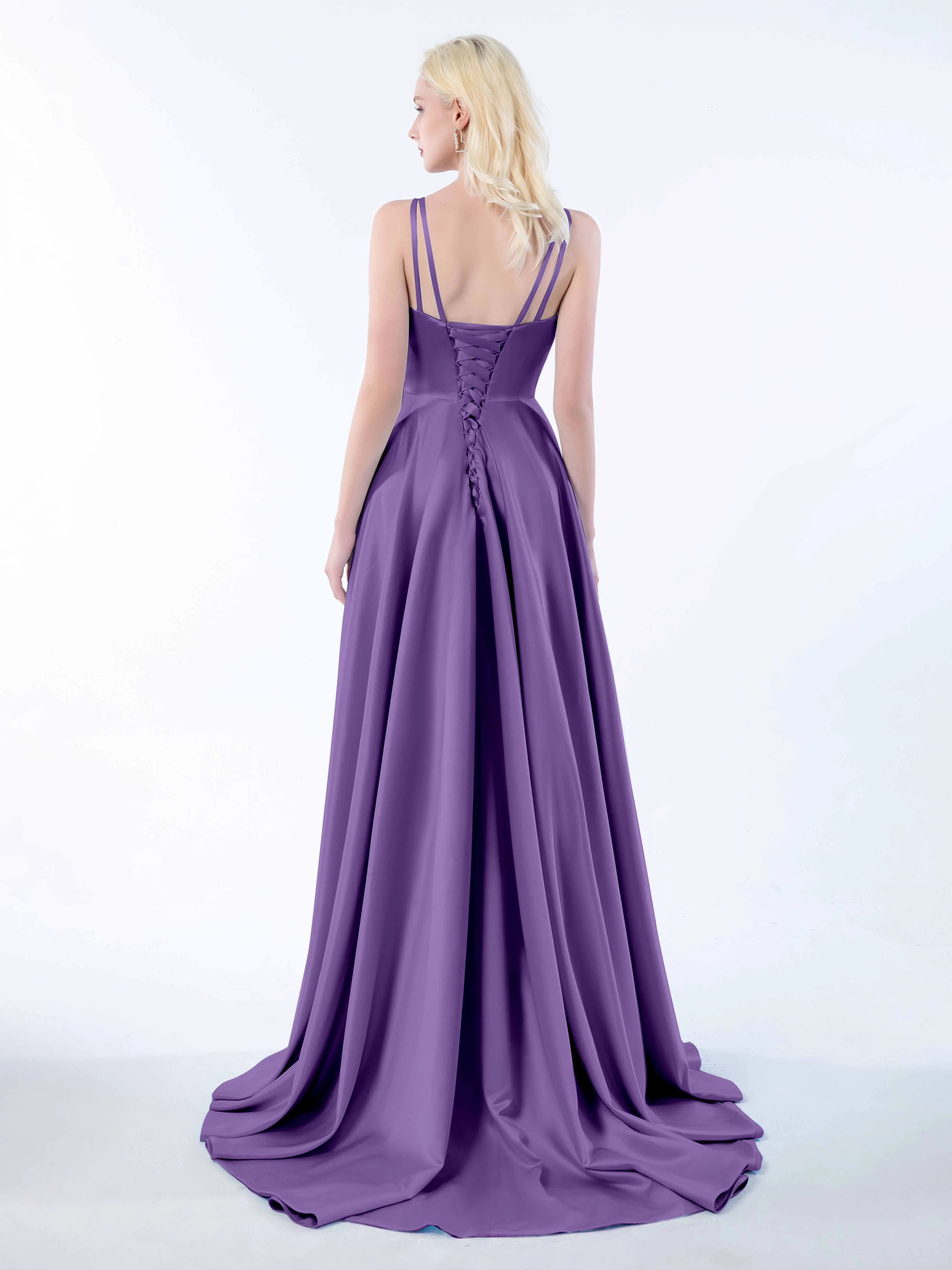 Molly Chic V Neck Slit Satin Dresses