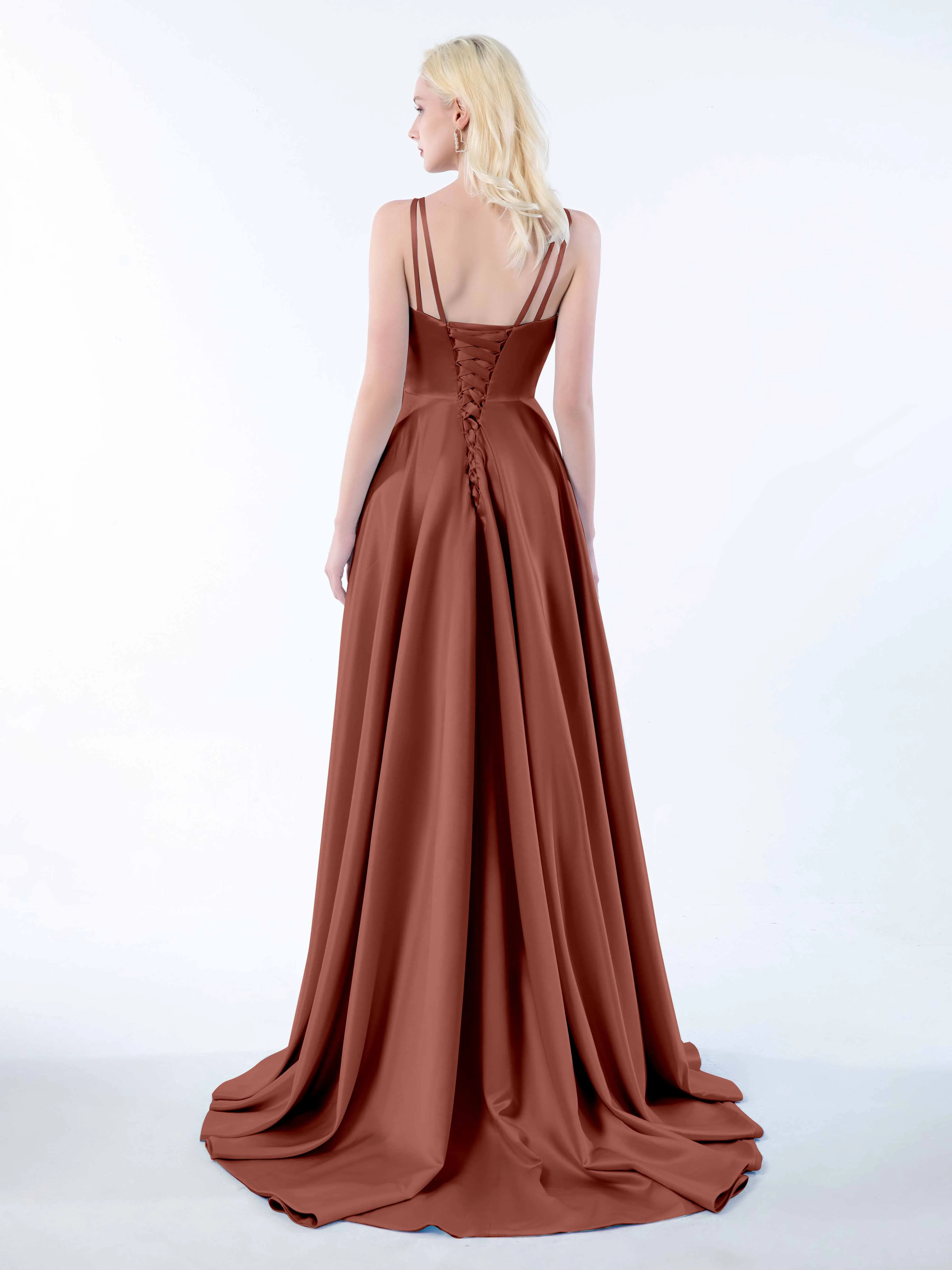 Molly Chic V Neck Slit Satin Dresses
