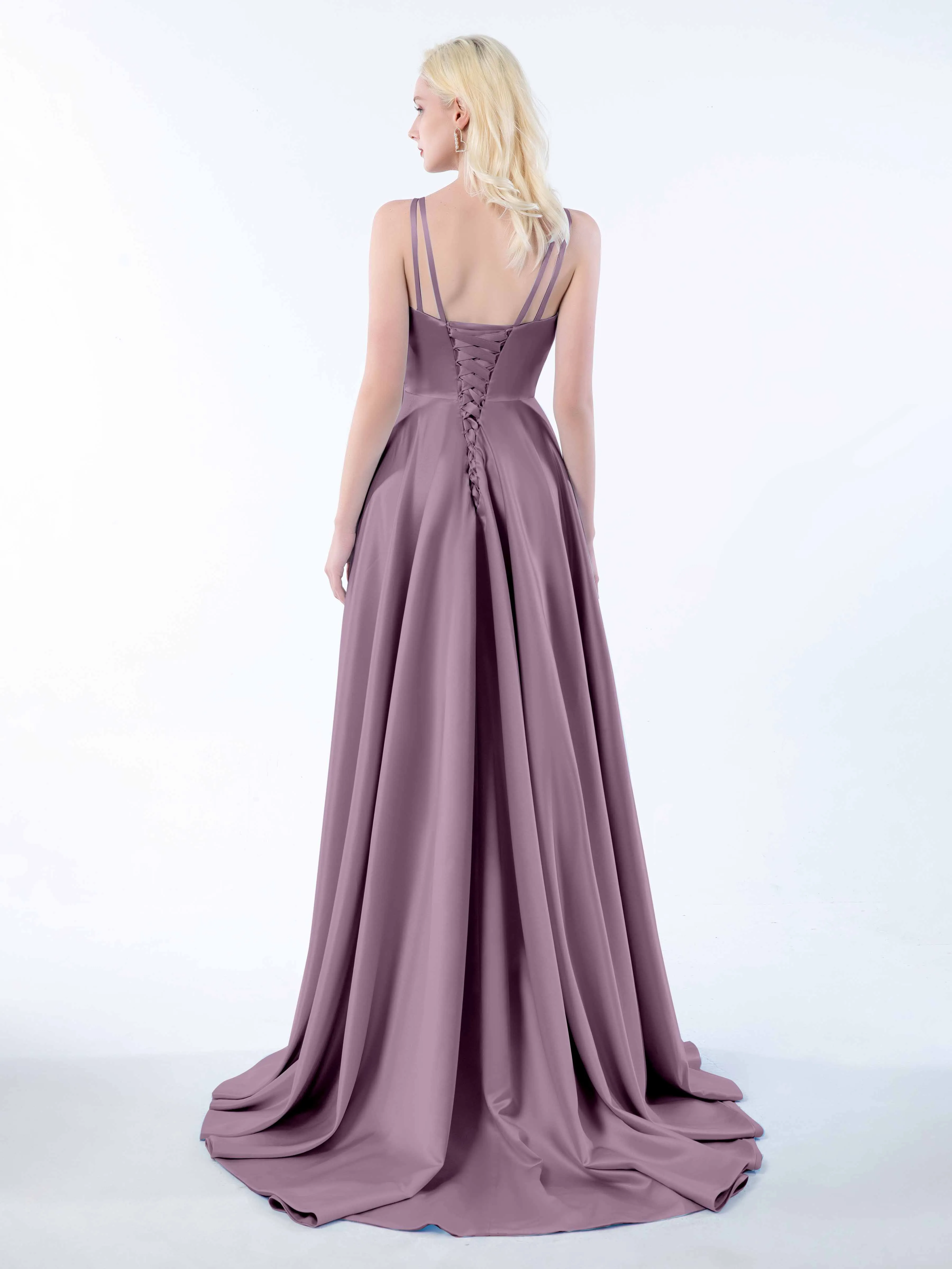Molly Chic V Neck Slit Satin Dresses