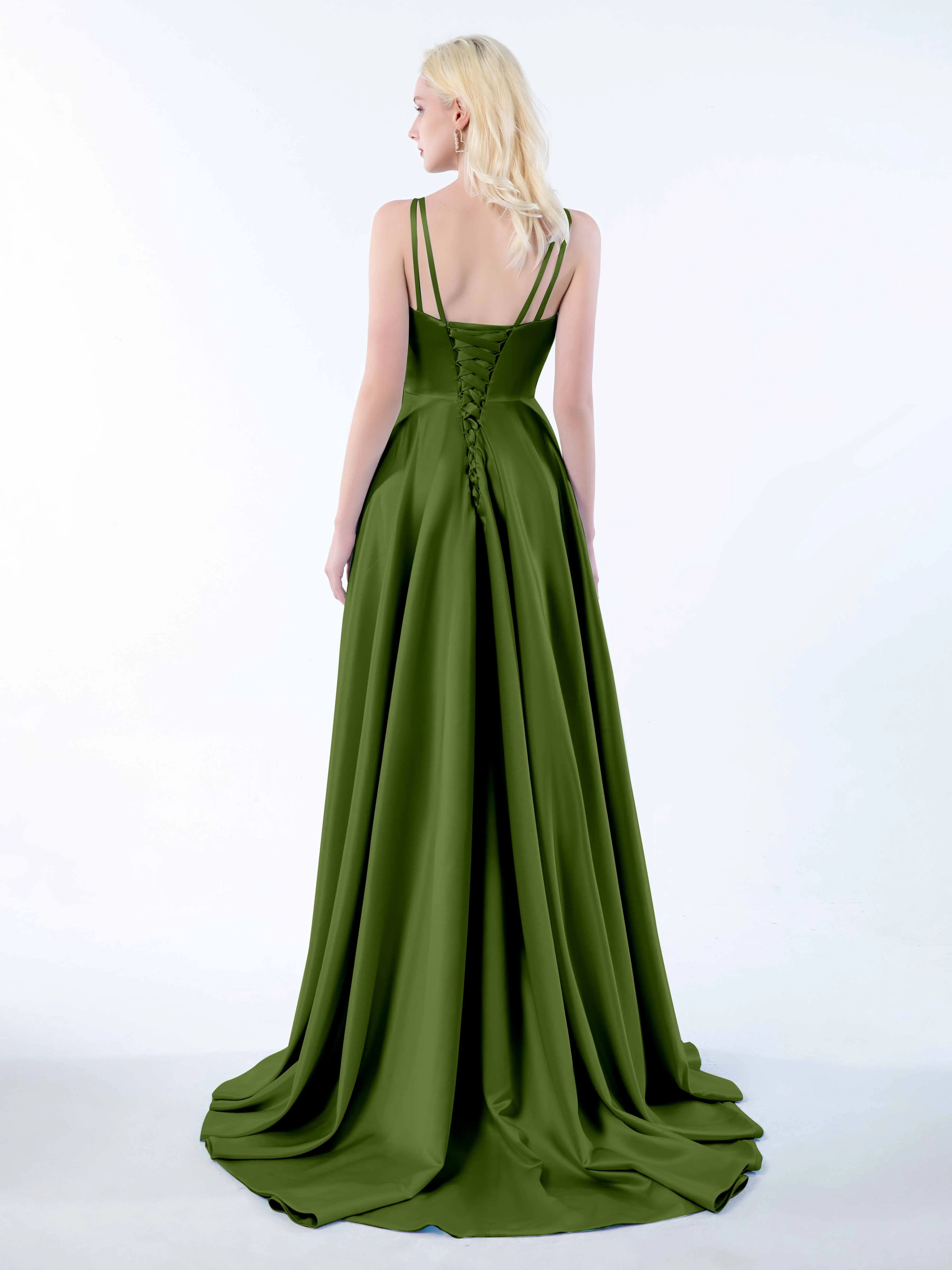 Molly Chic V Neck Slit Satin Dresses