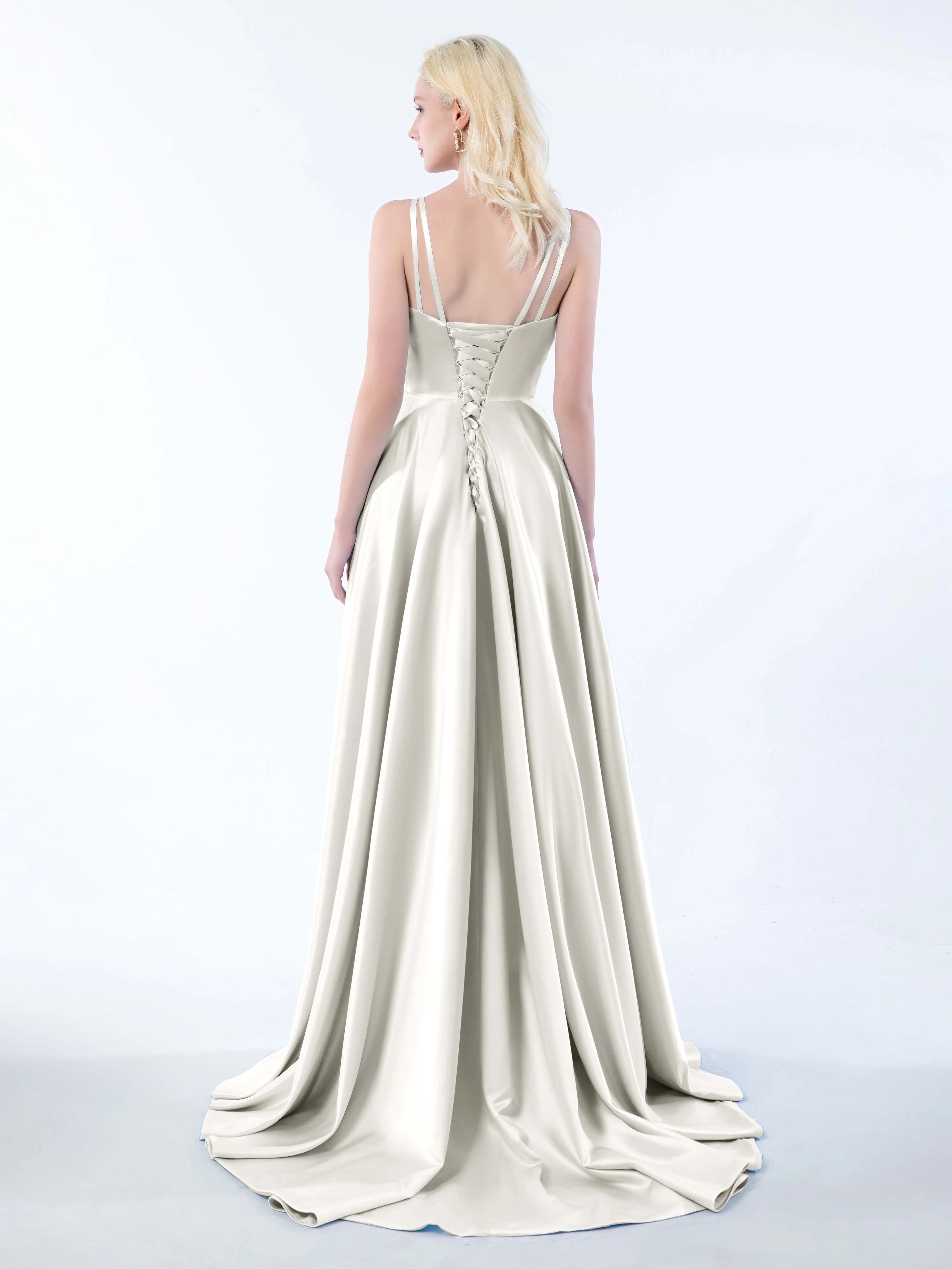 Molly Chic V Neck Slit Satin Dresses