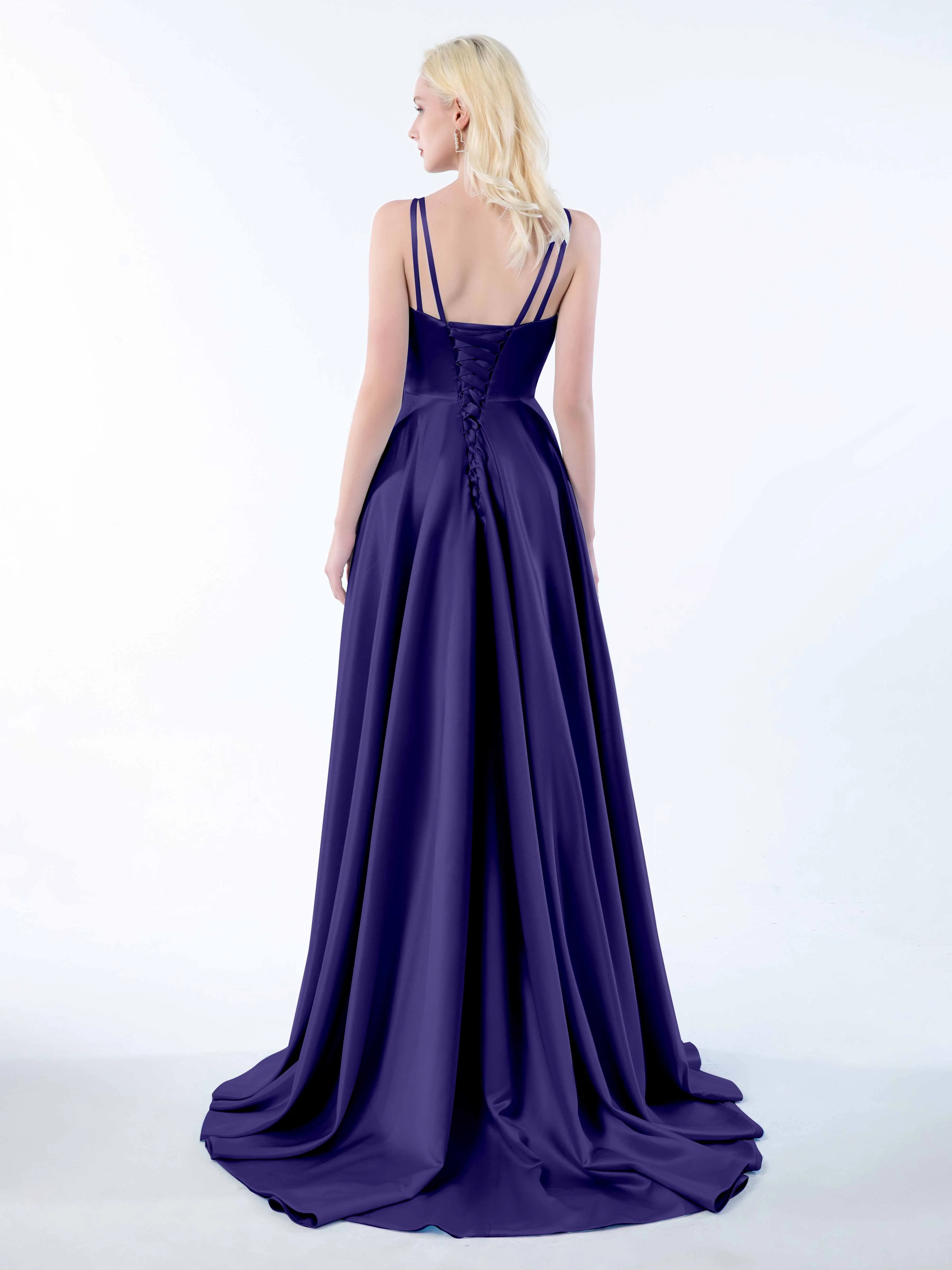 Molly Chic V Neck Slit Satin Dresses
