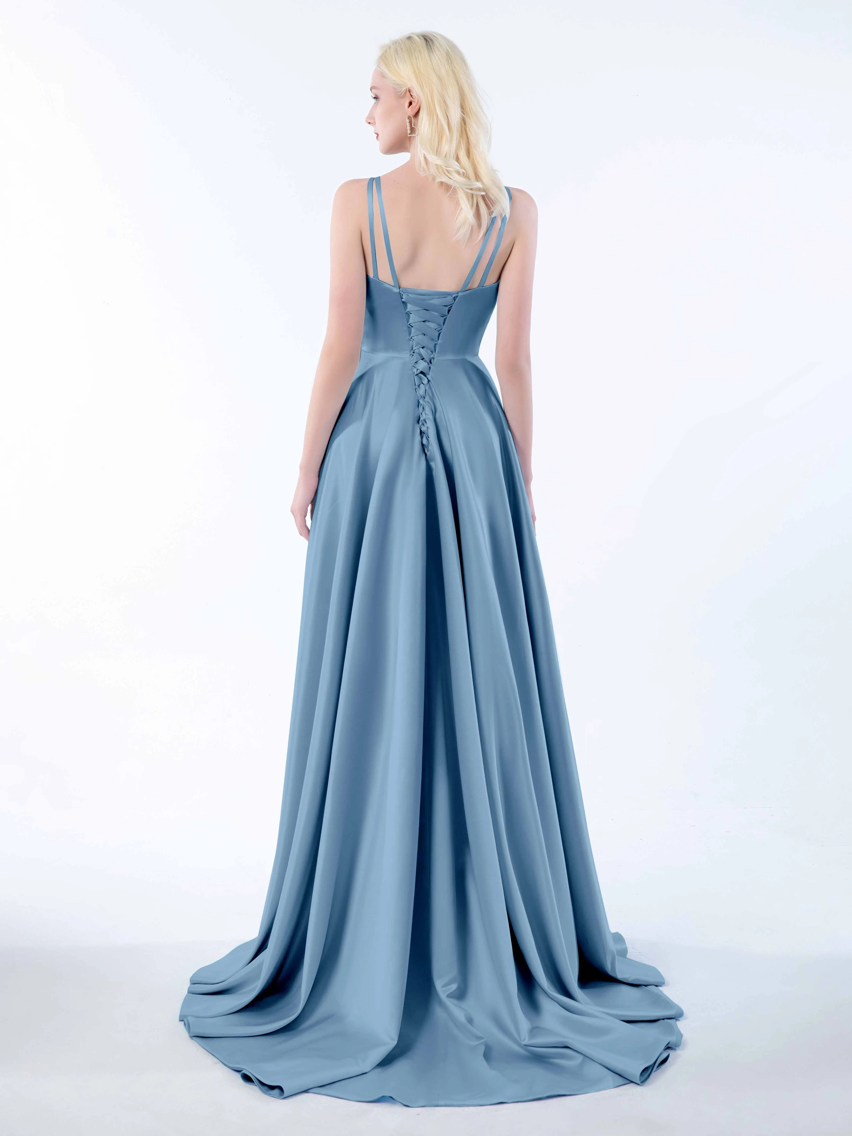 Molly Chic V Neck Slit Satin Dresses