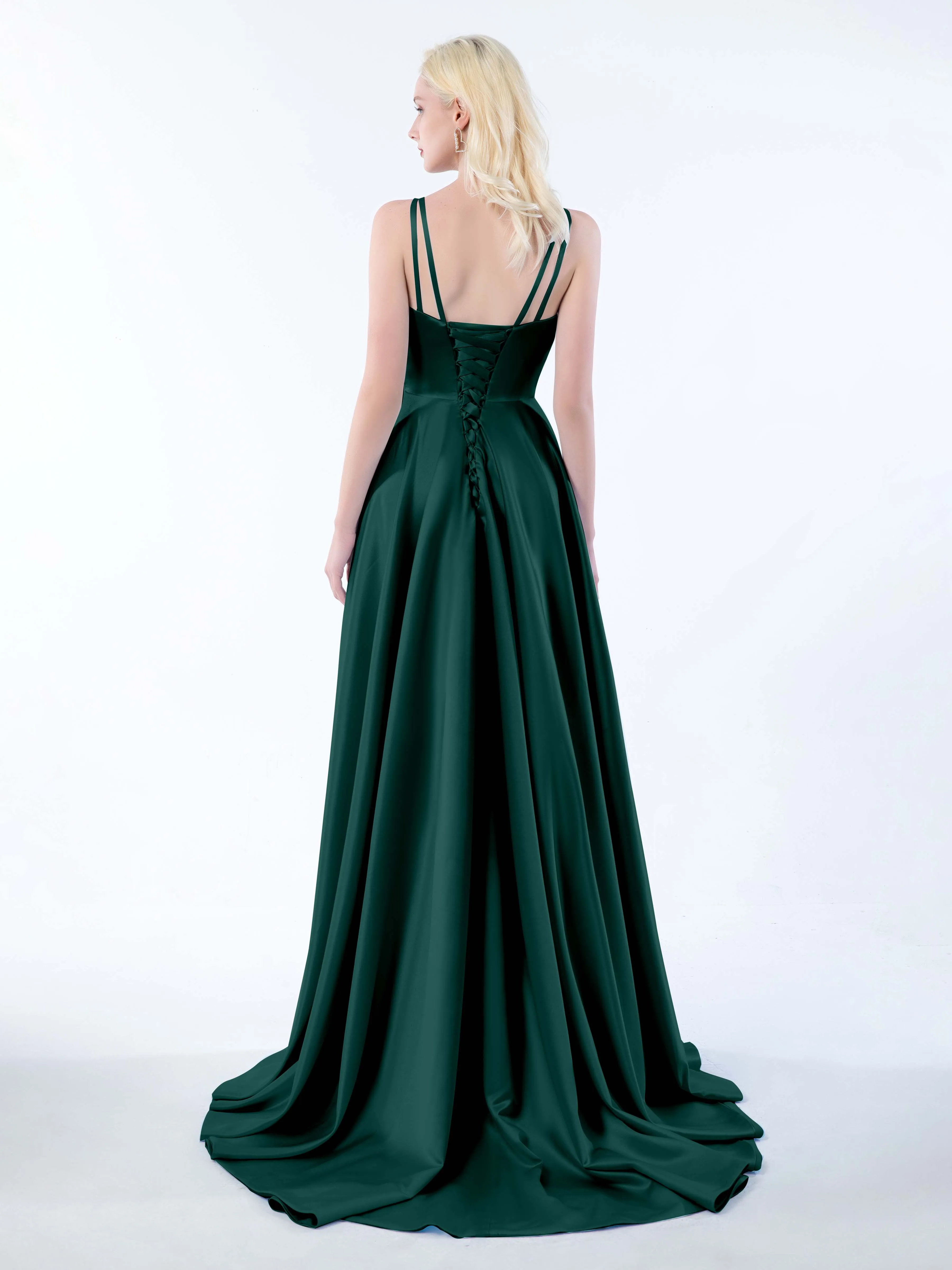Molly Chic V Neck Slit Satin Dresses