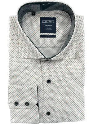 Montreux Contemporary Fit Orange Plaid Spread Collar 4-way Stretch Dress Shirt