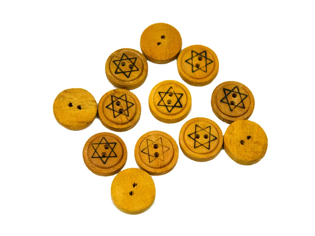 Mustard Designer Stars Printed 2 Hole Wooden Buttons - 32L
