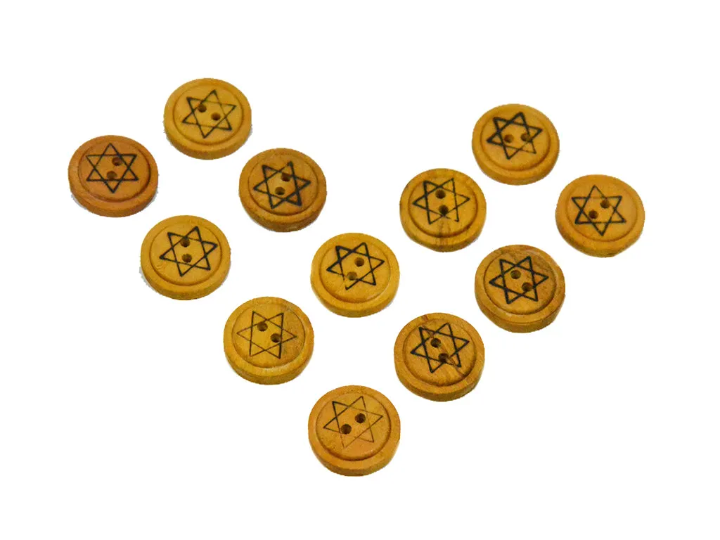 Mustard Designer Stars Printed 2 Hole Wooden Buttons - 32L