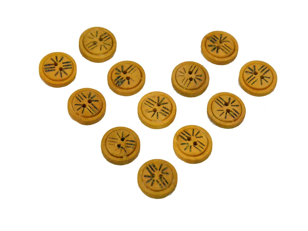 Mustard Fancy Geometrical Printed 2 Hole Wooden Buttons - 32L