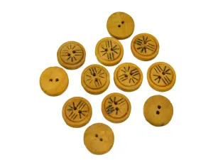 Mustard Fancy Geometrical Printed 2 Hole Wooden Buttons - 32L