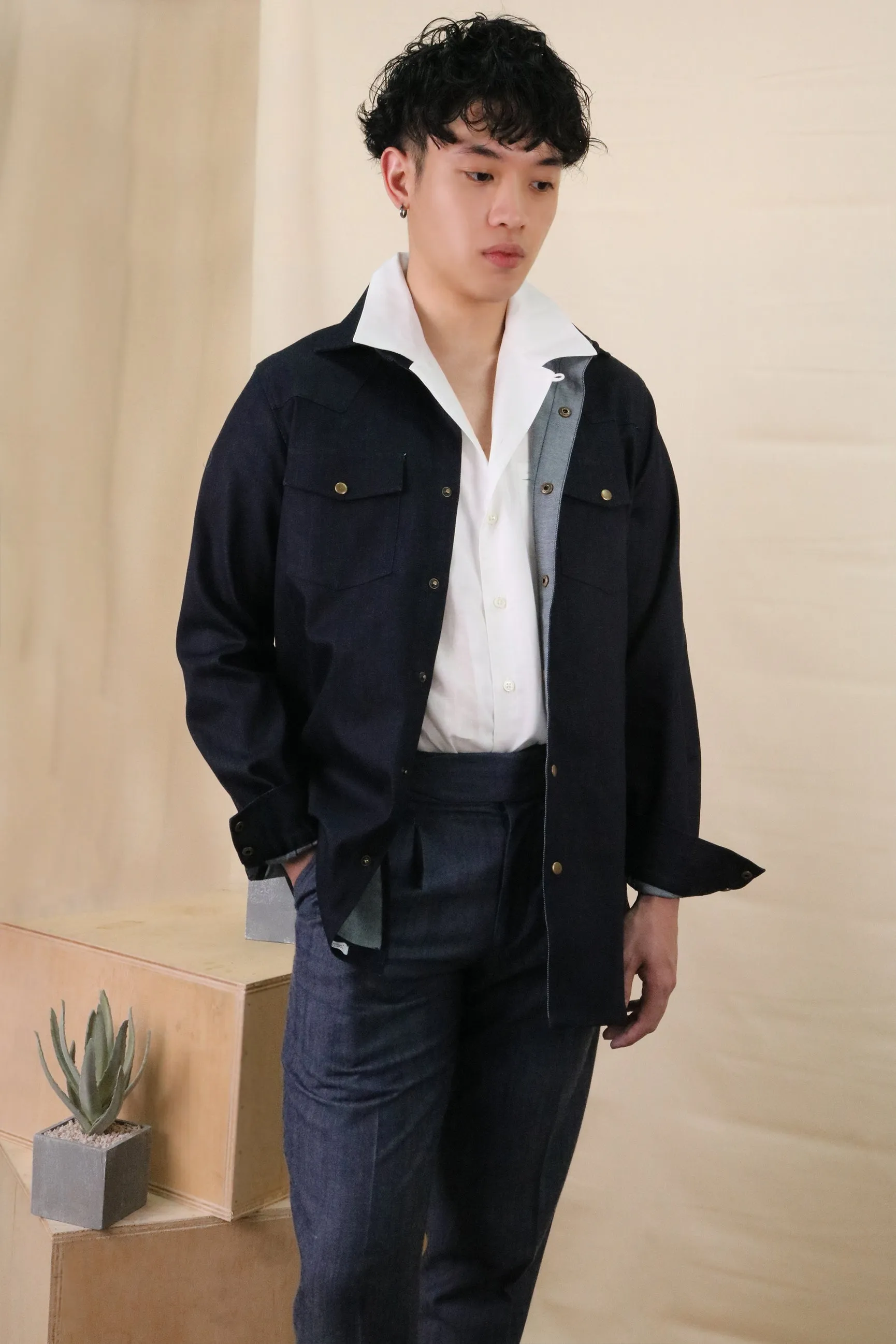 Navy Denim Western Overshirt