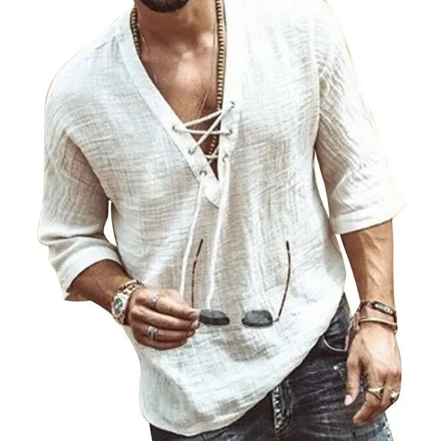 Nigata casual linen V neck shirt