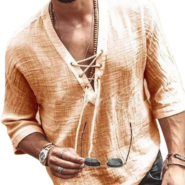 Nigata casual linen V neck shirt