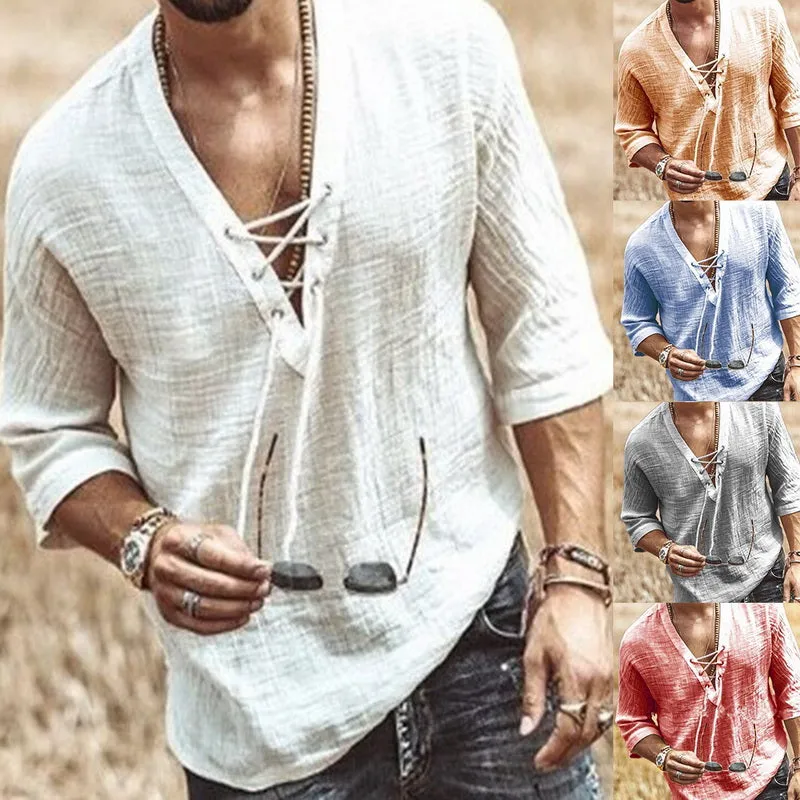 Nigata casual linen V neck shirt