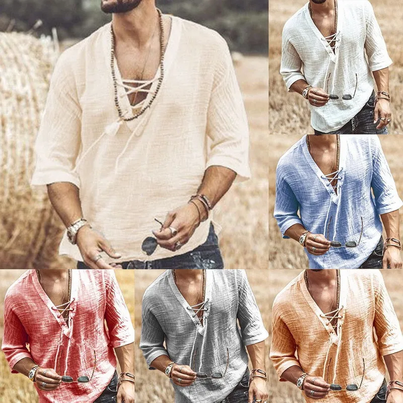 Nigata casual linen V neck shirt