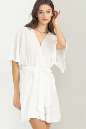 Off White Beyond Chic Belted Wrap Mini Dress
