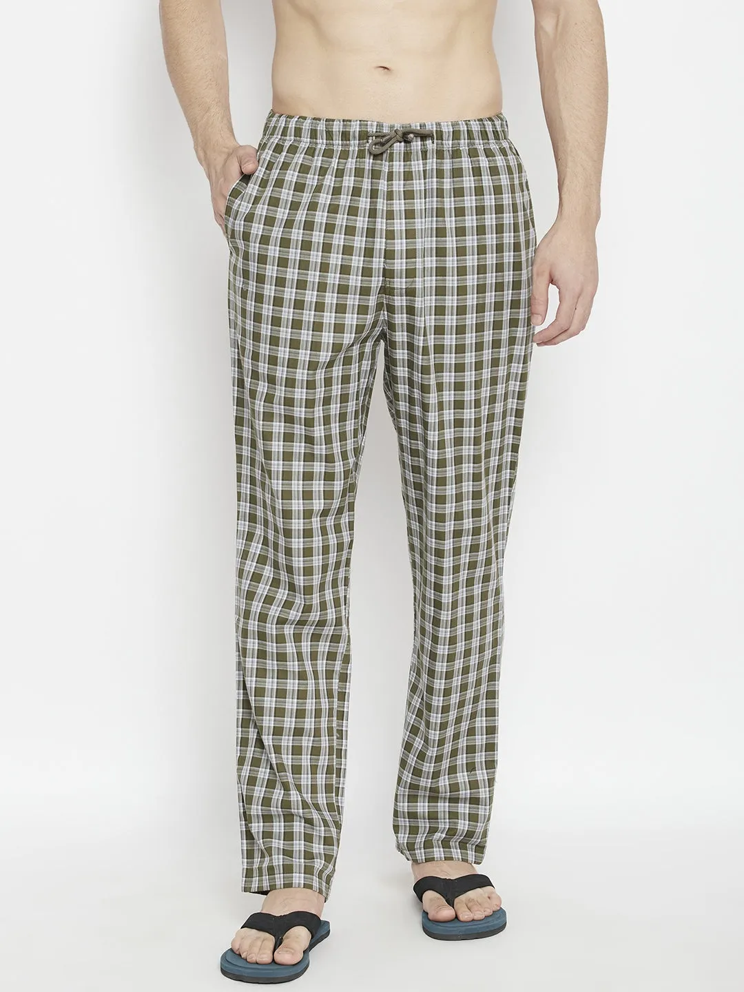 Olive Checked Smart Fit Lounge Pants