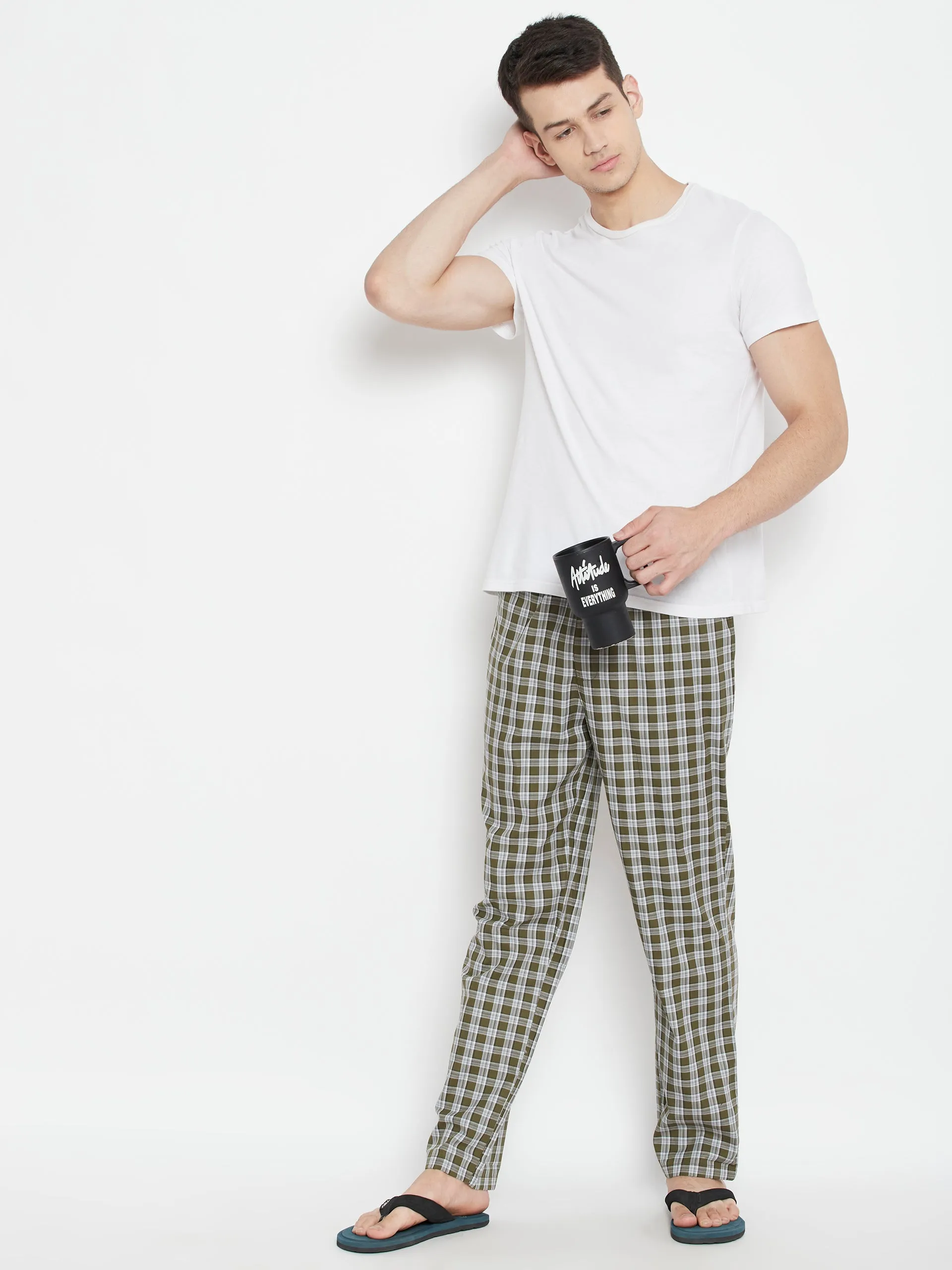 Olive Checked Smart Fit Lounge Pants
