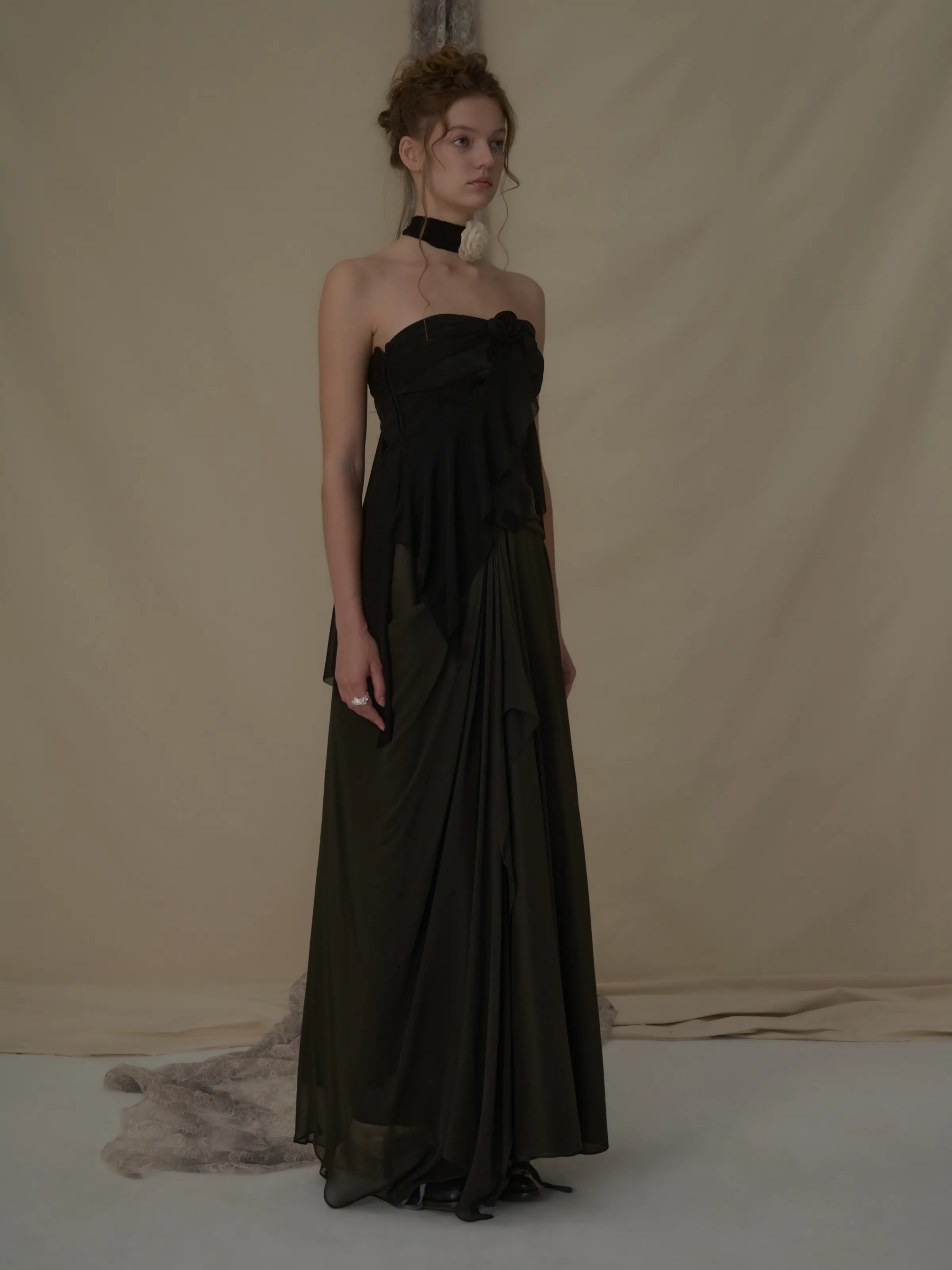 Olive Silk Draped Mid-Length Skirt