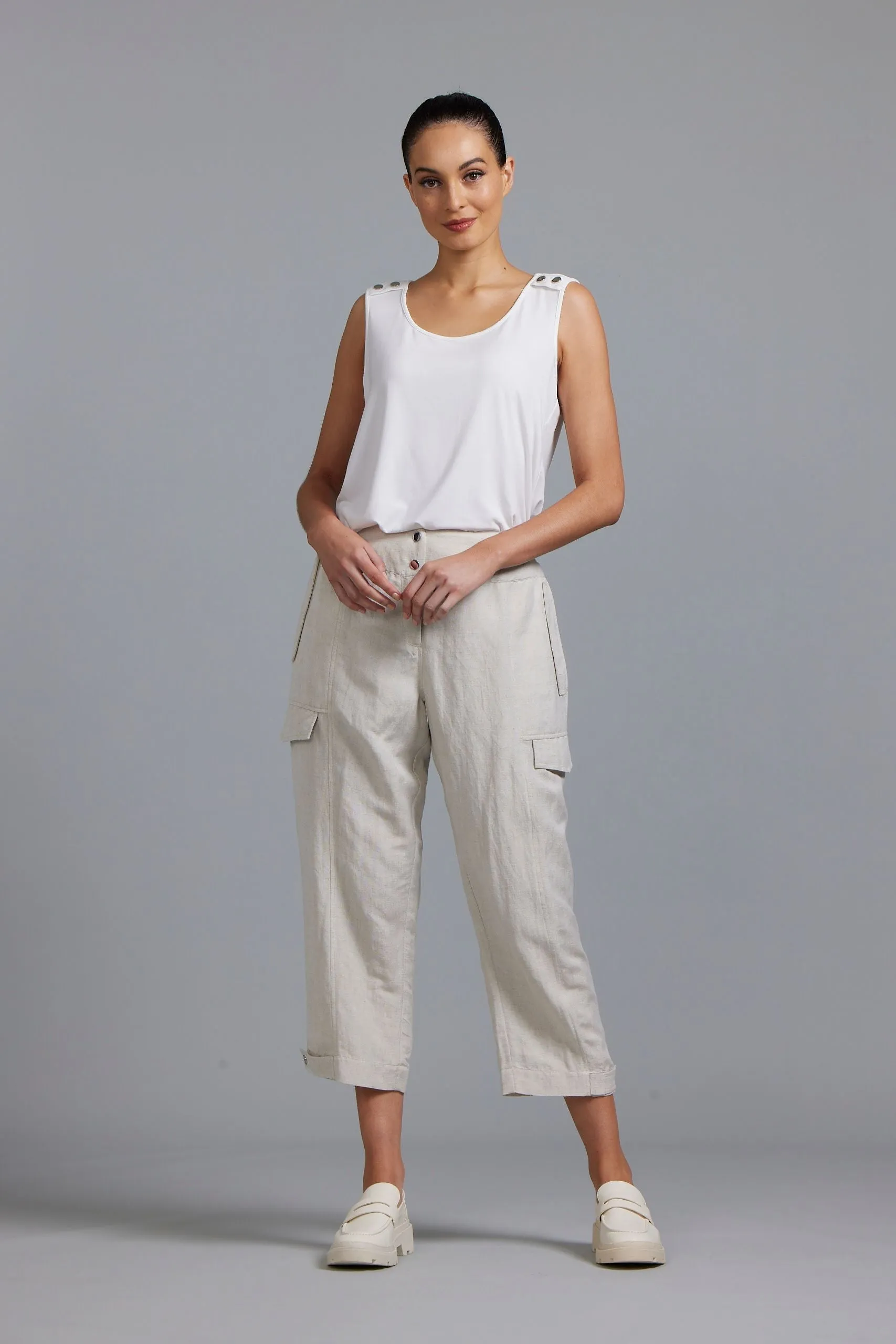 Paula Ryan Washer Linen Casual Pant - Sand