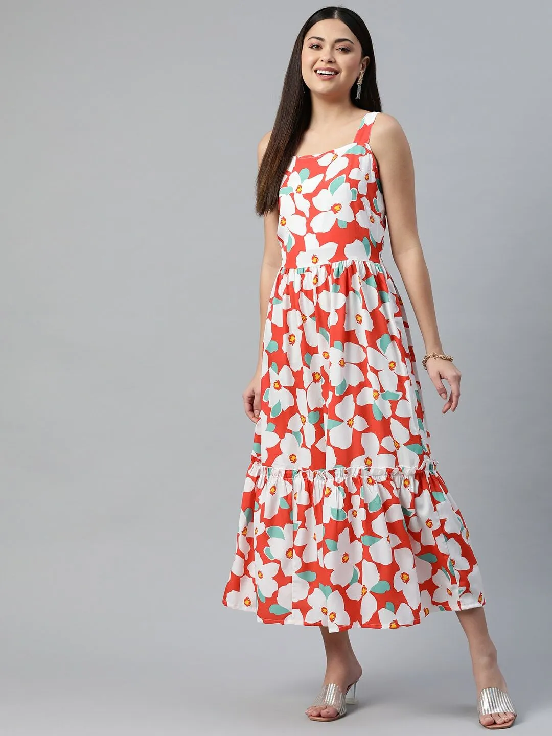 plusS Floral Tiered A-Line Midi Dress