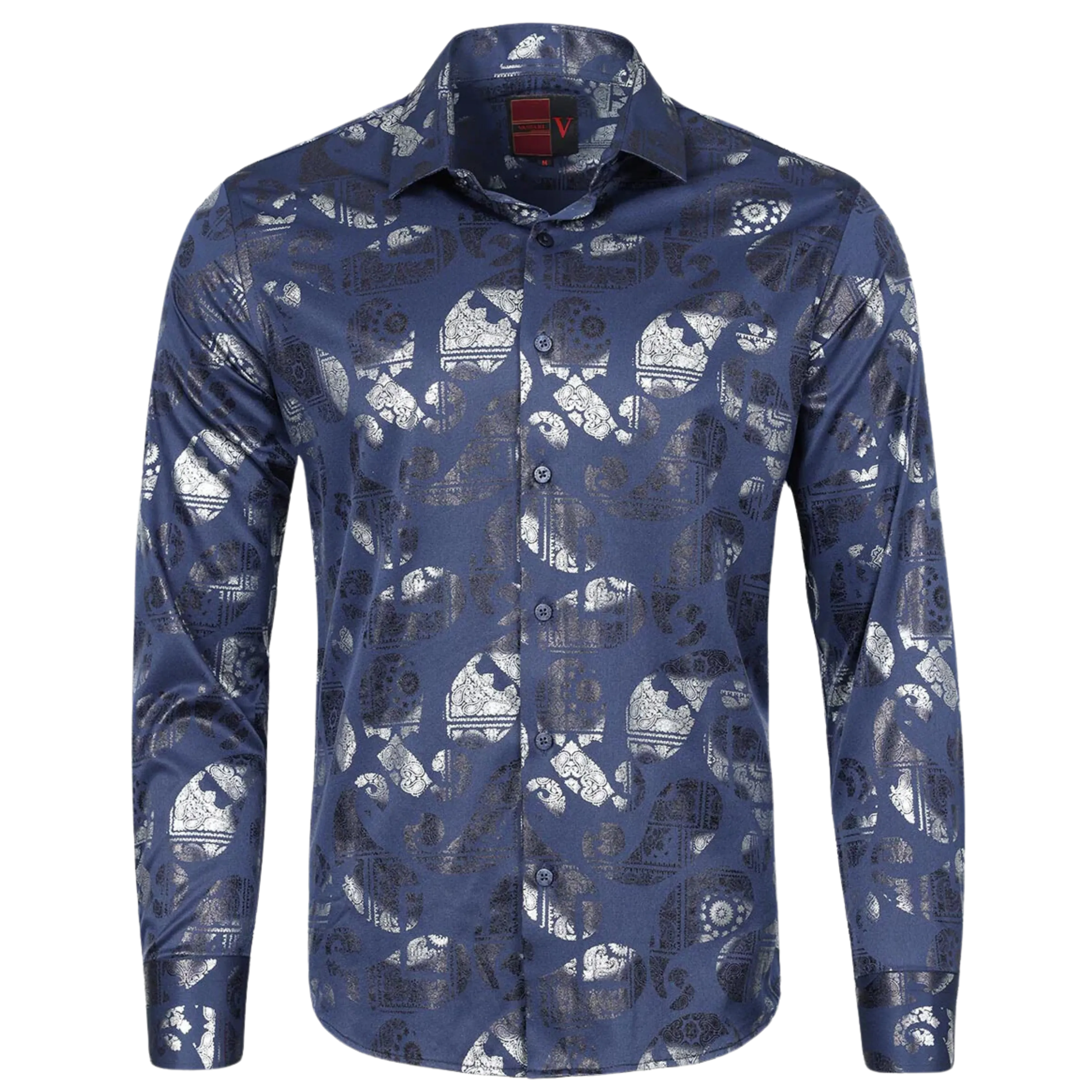 PREMIERE SHIRTS: NAVY BLUE/SILVER FOIL PAISLEY