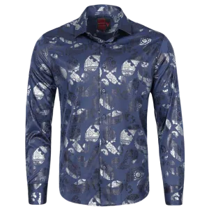 PREMIERE SHIRTS: NAVY BLUE/SILVER FOIL PAISLEY