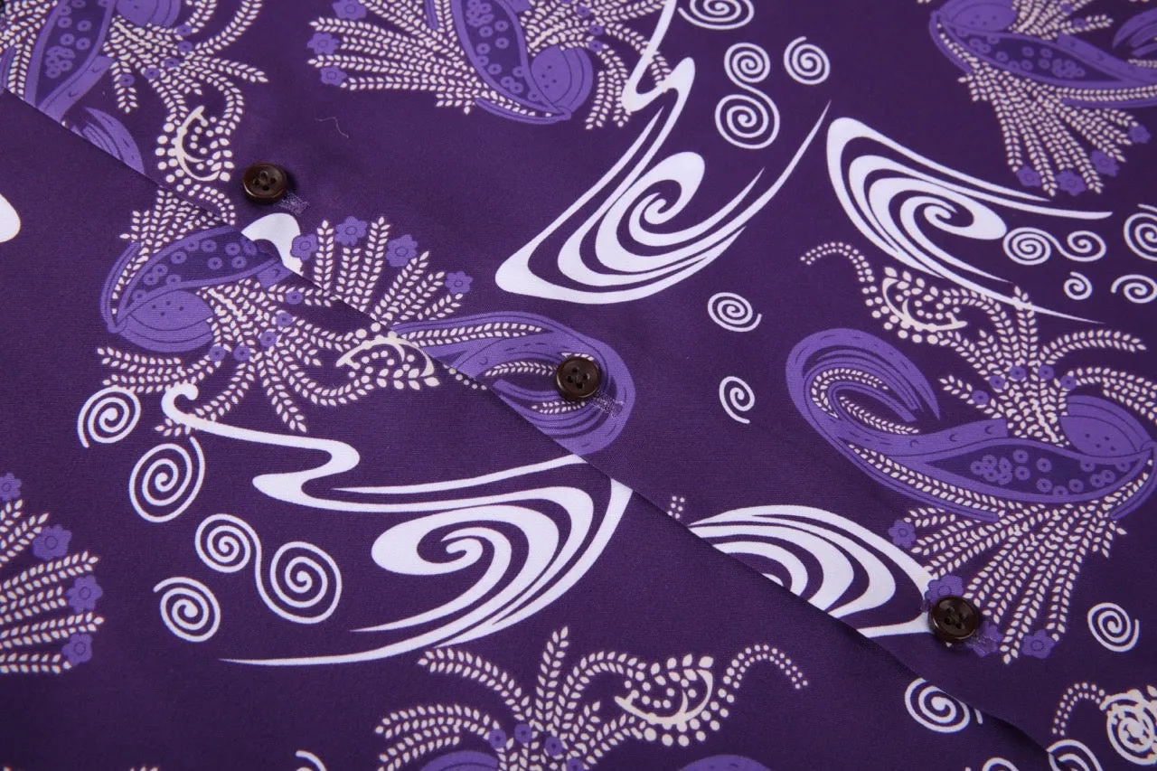PREMIERE SHORT SLEEVE SHIRTS: COLORFUL PURPLE PAISLEY