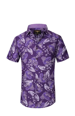 PREMIERE SHORT SLEEVE SHIRTS: COLORFUL PURPLE PAISLEY