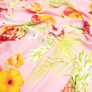 Printed Rayon Design-20 Yellow Flowers & Pineapple on Baby Pink