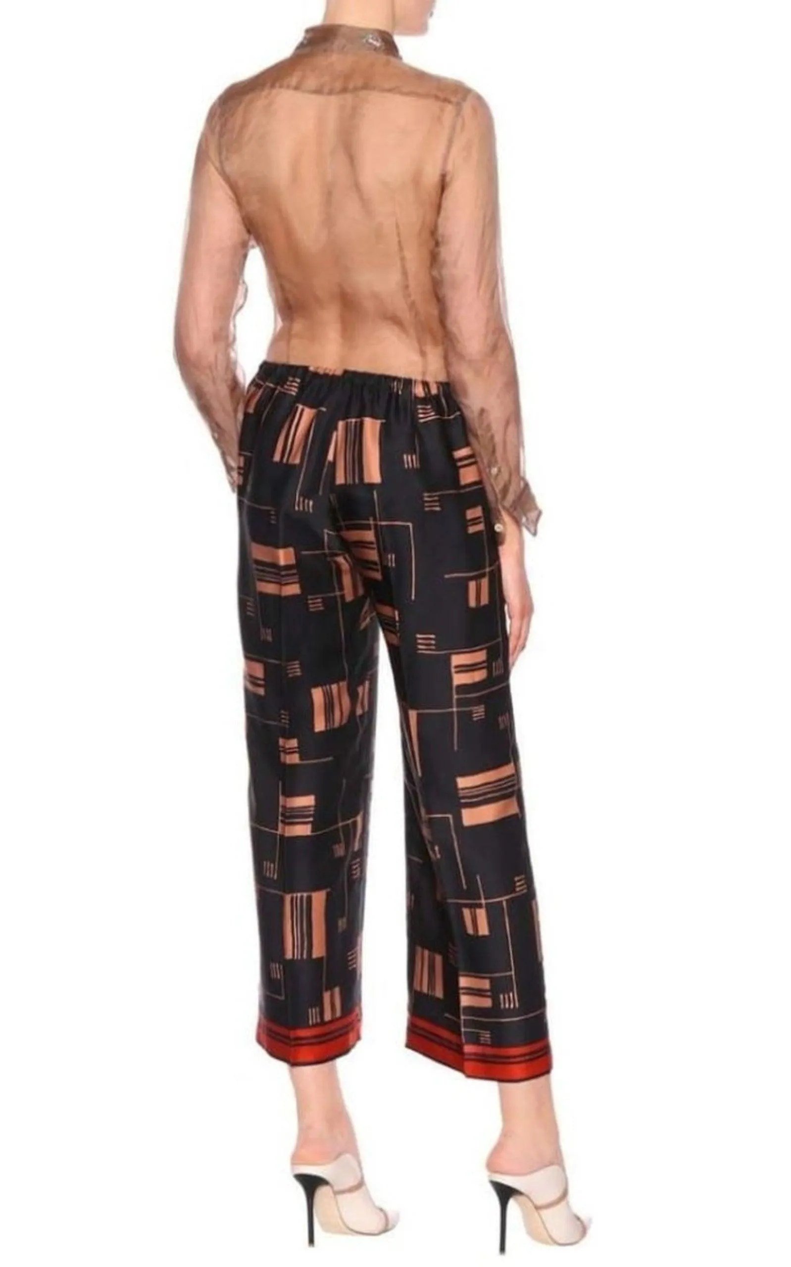 Printed Satin Wide-leg Pants
