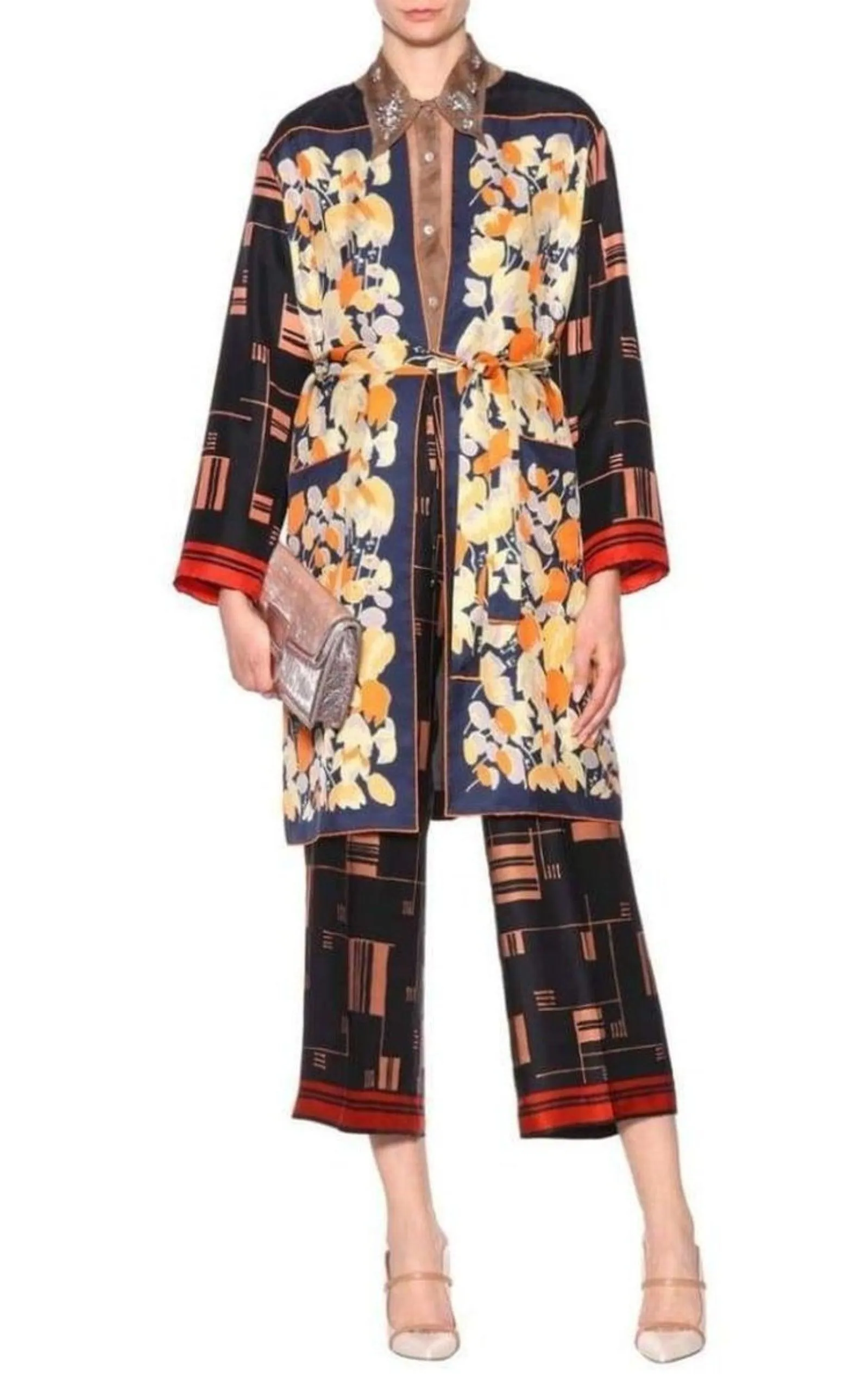 Printed Satin Wide-leg Pants