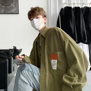 Privathinker Oversized Mens Corduroy Shirts Long Sleeve Vintage Blouse Casual Korean Style Male Autumn Cardigan Fashion Clothing