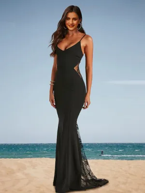 Prom Dresses Floral Dress Wedding Party  Sleeveless Spaghetti Strap Spandex with Appliques
