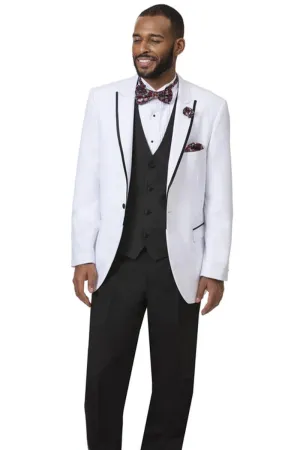 "EJ Samuel White Tuxedo with Satin Peak Lapel"