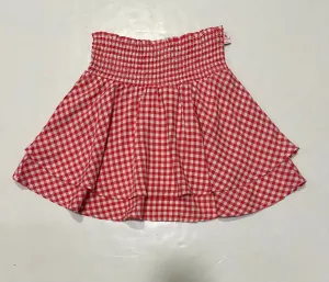Red and White Check Smocked Skirt