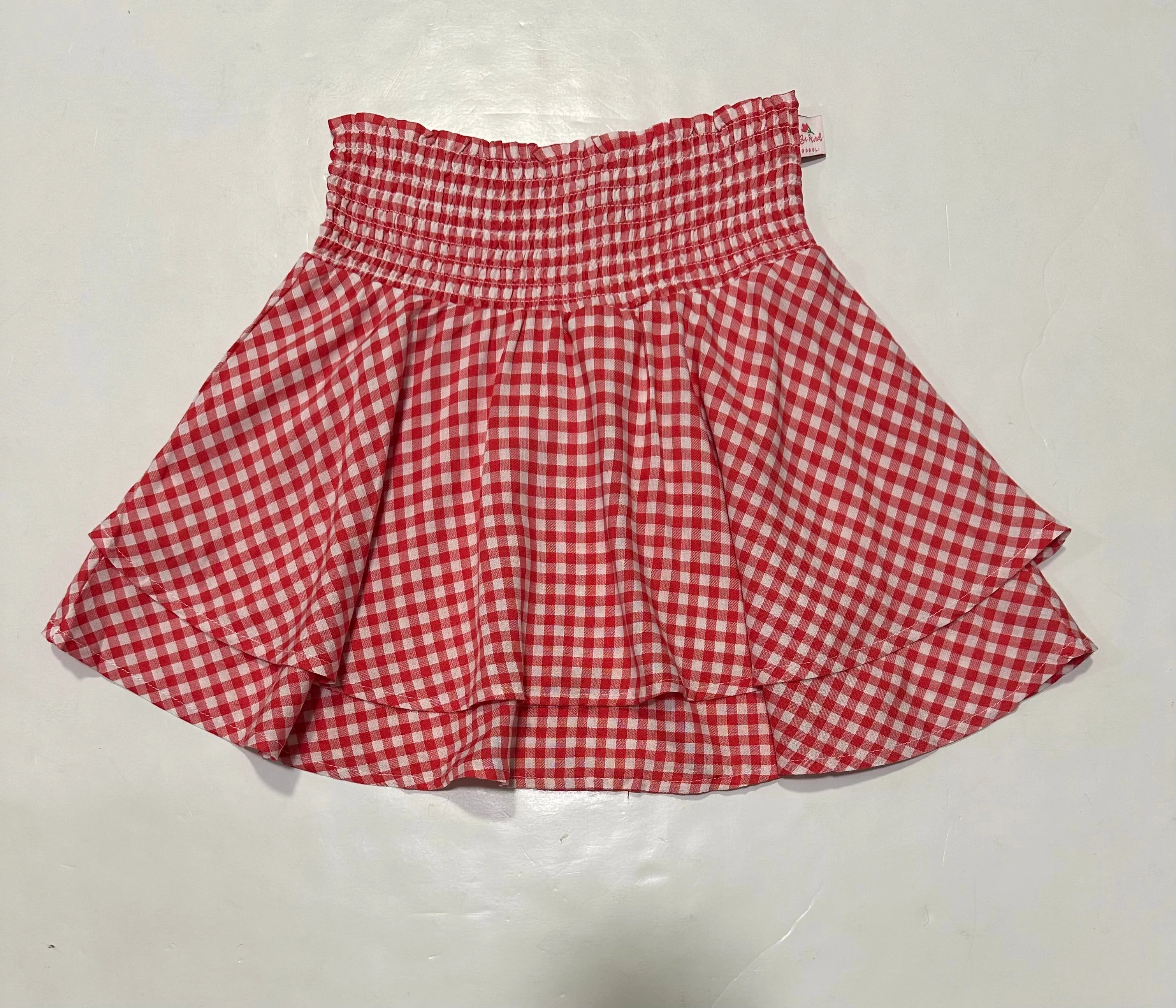 Red and White Check Smocked Skirt