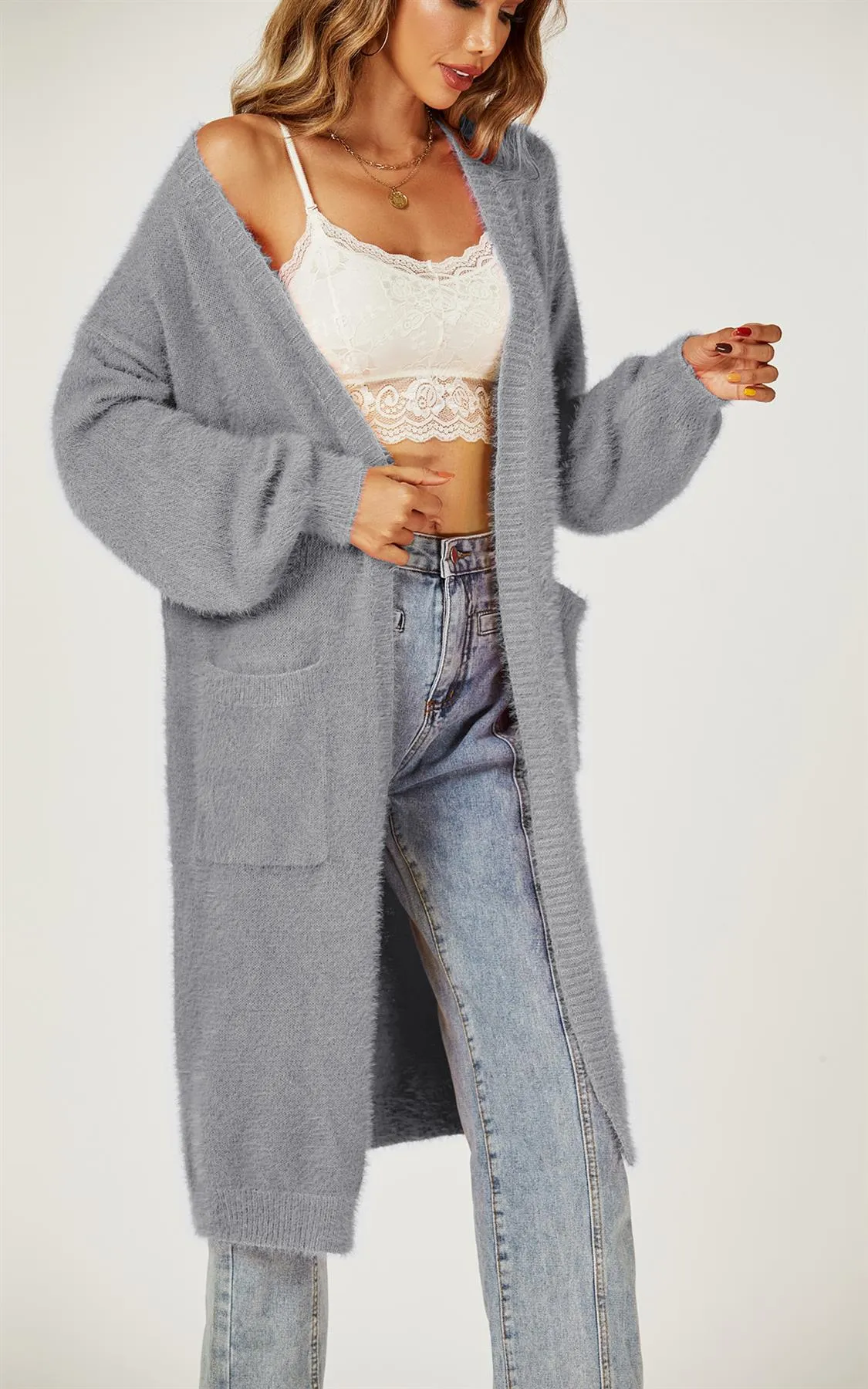 Relaxed Cozy Soft Cardigan In Grey