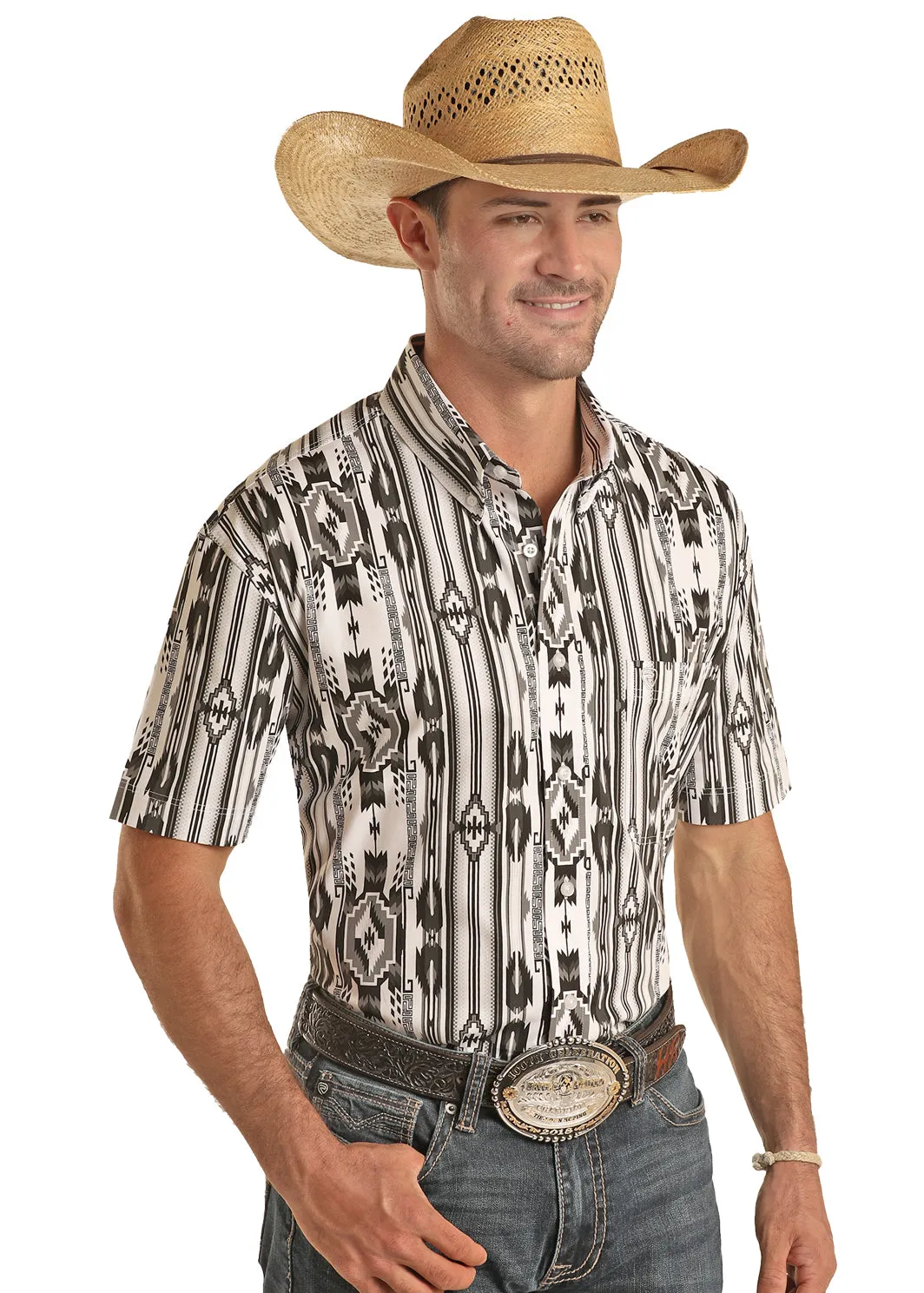 Rock N Roll B/W SSAztec Button Down