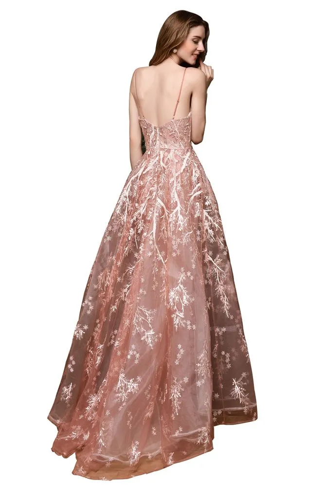 Romantic Straps Aline Evening Dress with Detachable Train Sleeveless Floor Length